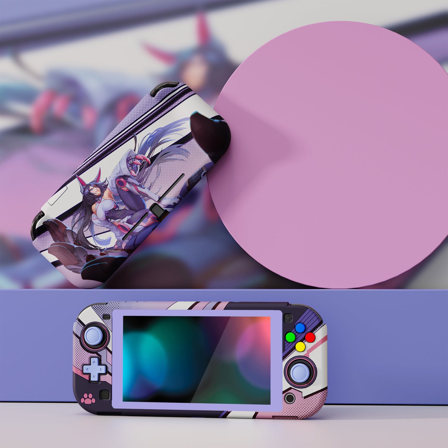 PlayVital ZealProtect Protective Case for Nintendo Switch Lite, Hard Shell Ergonomic Grip Cover for Nintendo Switch Lite w/Screen Protector & Thumb Grip Caps & Button Caps - Neko Mecha - PSLYR003 playvital