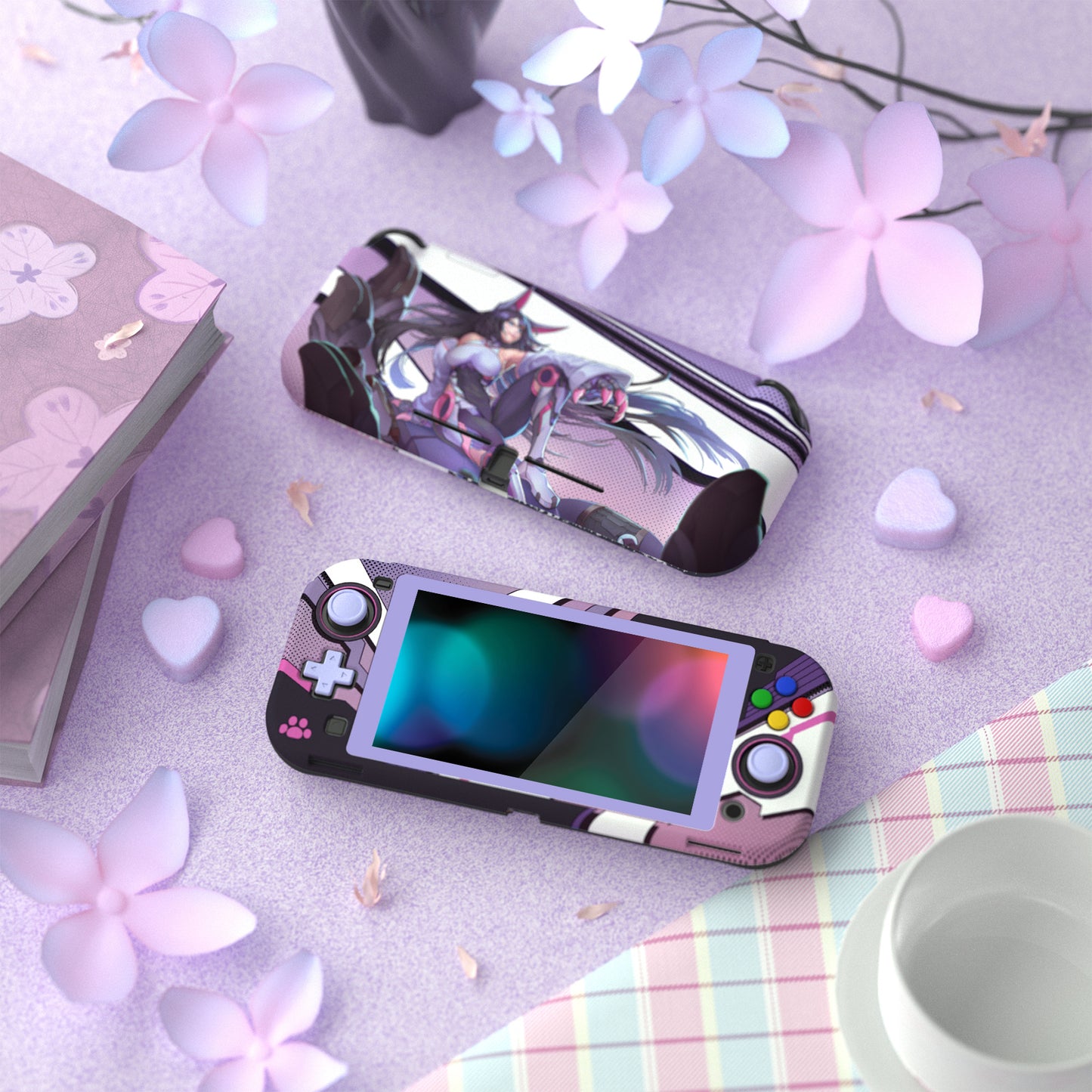 PlayVital ZealProtect Protective Case for Nintendo Switch Lite, Hard Shell Ergonomic Grip Cover for Nintendo Switch Lite w/Screen Protector & Thumb Grip Caps & Button Caps - Neko Mecha - PSLYR003 playvital