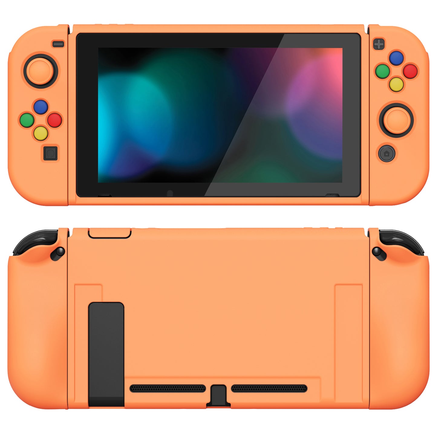 PlayVital ZealProtect Soft TPU Slim Protective Case with Tempered Glass Screen Protector & Thumb Grips & ABXY Direction Button Caps for Nintendo Switch - Apricot Yellow
