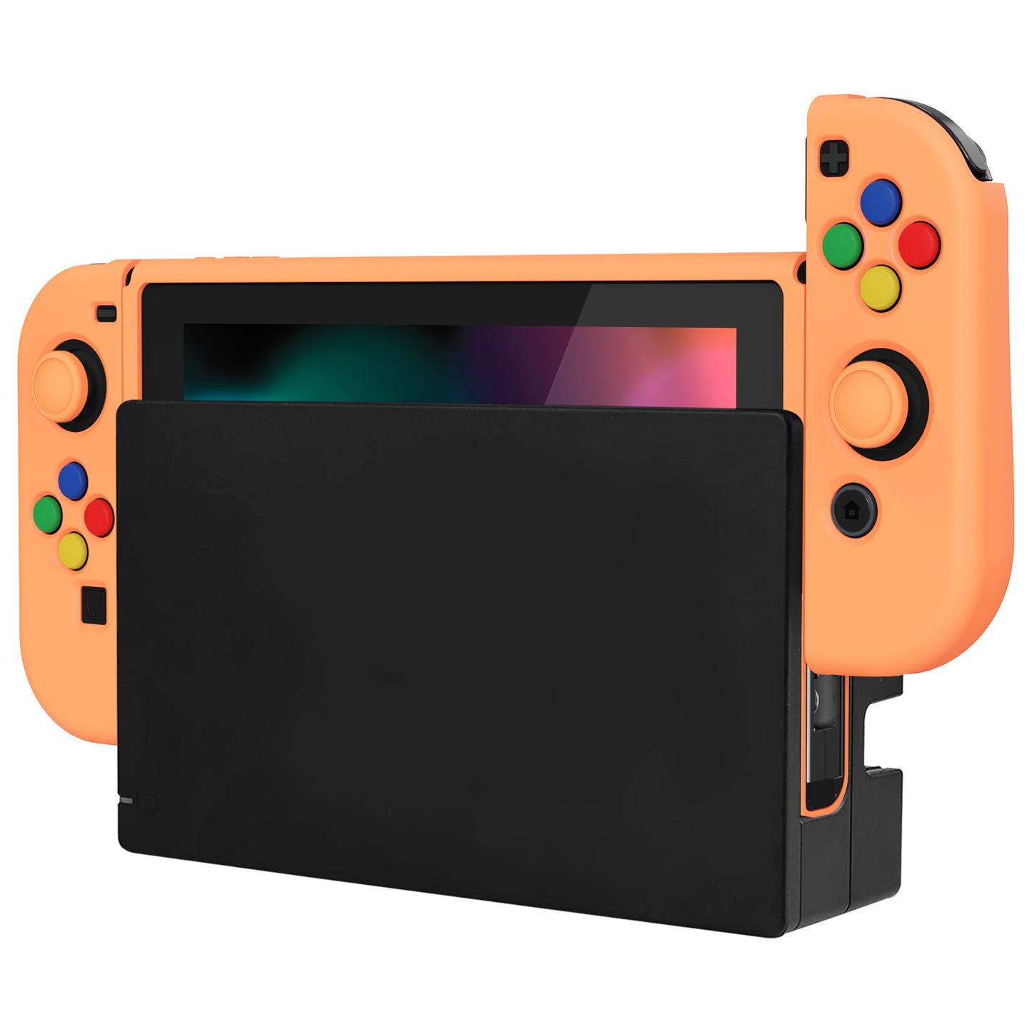 PlayVital ZealProtect Soft TPU Slim Protective Case with Tempered Glass Screen Protector & Thumb Grips & ABXY Direction Button Caps for Nintendo Switch - Apricot Yellow