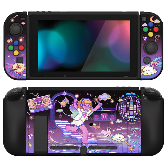 PlayVital ZealProtect Soft Protective Case for Nintendo Switch, Flexible Cover for Switch with Tempered Glass Screen Protector & Thumb Grips & ABXY Direction Button Caps - Dancing Notes - RNSYV6049 playvital