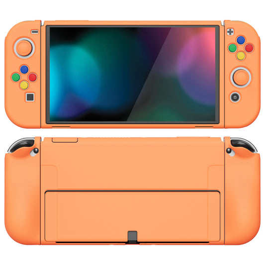 PlayVital ZealProtect Soft TPU Slim Protective Case with Thumb Grip Caps & ABXY Direction Button Caps for NS Switch OLED - Apricot Yellow - XSOYM5011