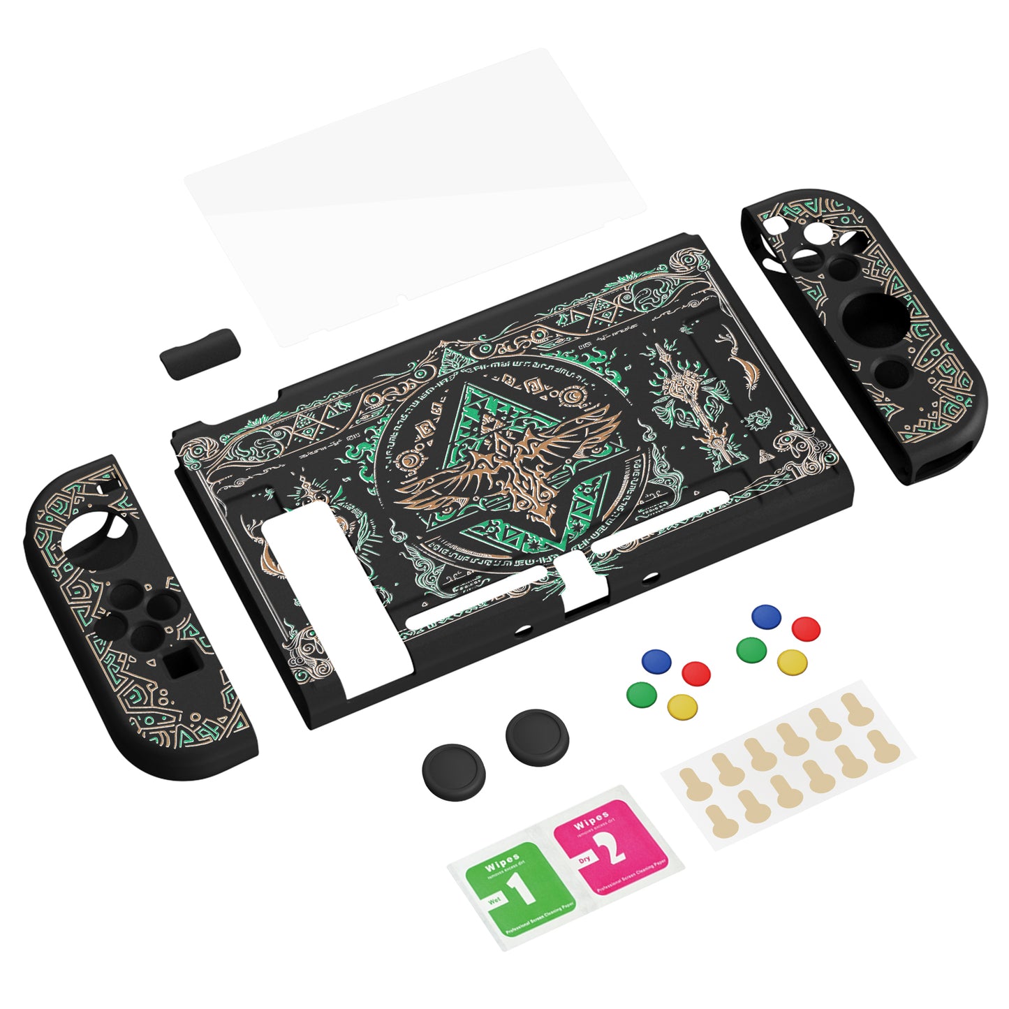 PlayVital ZealProtect Soft Protective Case for Nintendo Switch, Flexible Cover for Switch with Tempered Glass Screen Protector & Thumb Grips & ABXY Direction Button Caps - Totem of Kingdom - RNSYV6038 playvital