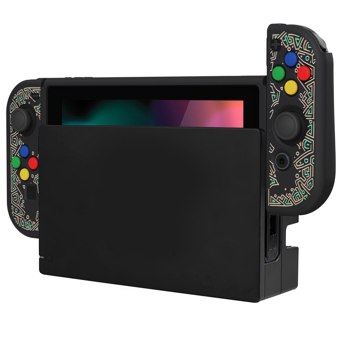 PlayVital ZealProtect Soft Protective Case for Nintendo Switch, Flexible Cover for Switch with Tempered Glass Screen Protector & Thumb Grips & ABXY Direction Button Caps - Totem of Kingdom - RNSYV6038 playvital