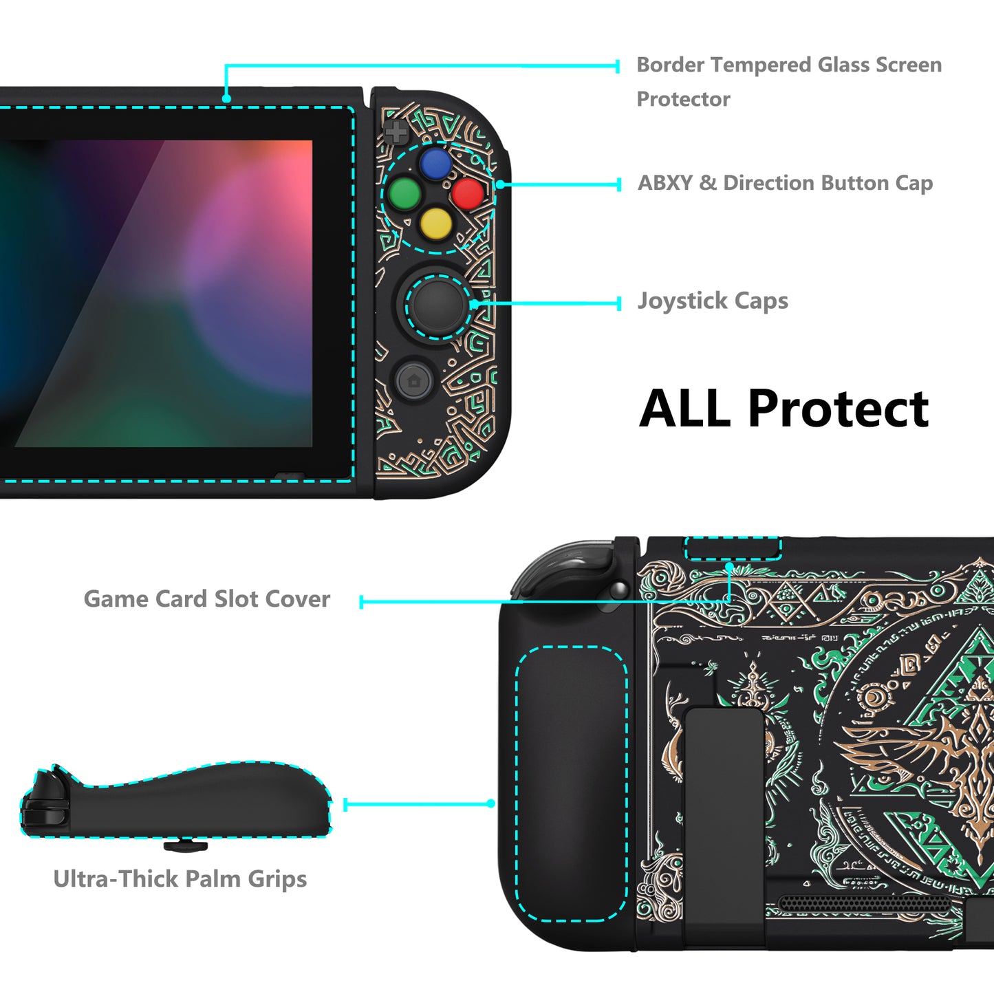 PlayVital ZealProtect Soft Protective Case for Nintendo Switch, Flexible Cover for Switch with Tempered Glass Screen Protector & Thumb Grips & ABXY Direction Button Caps - Totem of Kingdom - RNSYV6038 playvital