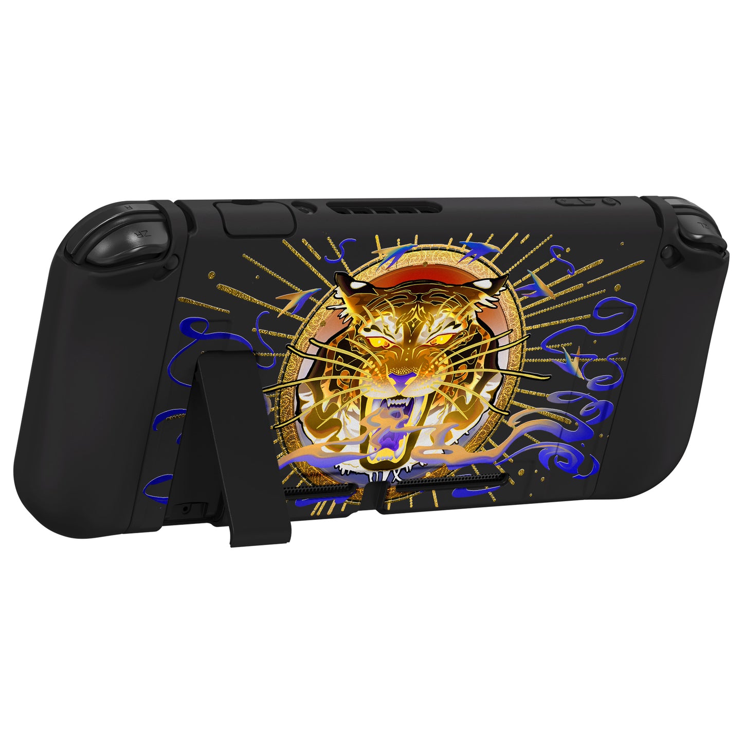 PlayVital ZealProtect Soft Protective Case for Nintendo Switch, Flexible Cover for Switch with Tempered Glass Screen Protector & Thumb Grips & ABXY Direction Button Caps - Tiger Tarot - RNSYV6042 playvital