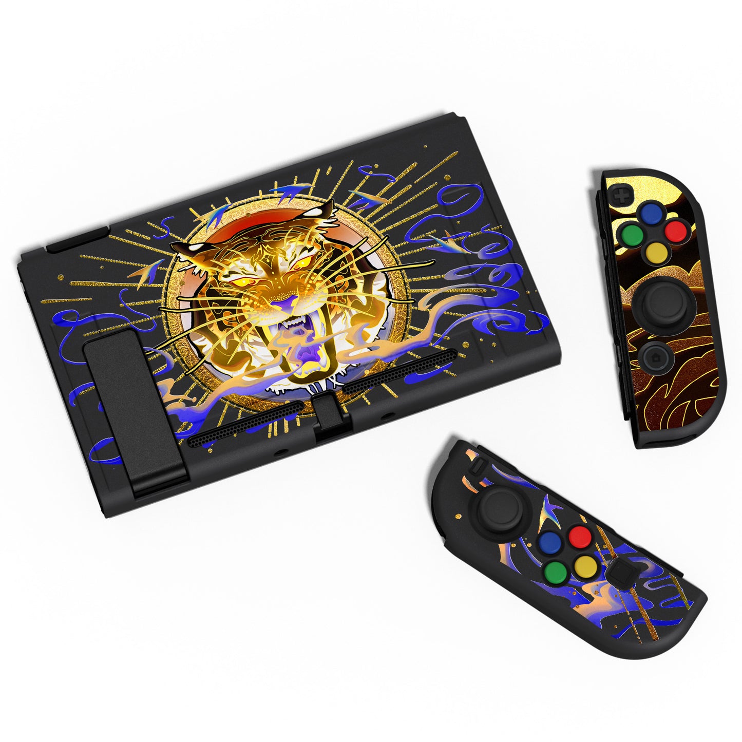 PlayVital ZealProtect Soft Protective Case for Nintendo Switch, Flexible Cover for Switch with Tempered Glass Screen Protector & Thumb Grips & ABXY Direction Button Caps - Tiger Tarot - RNSYV6042 playvital