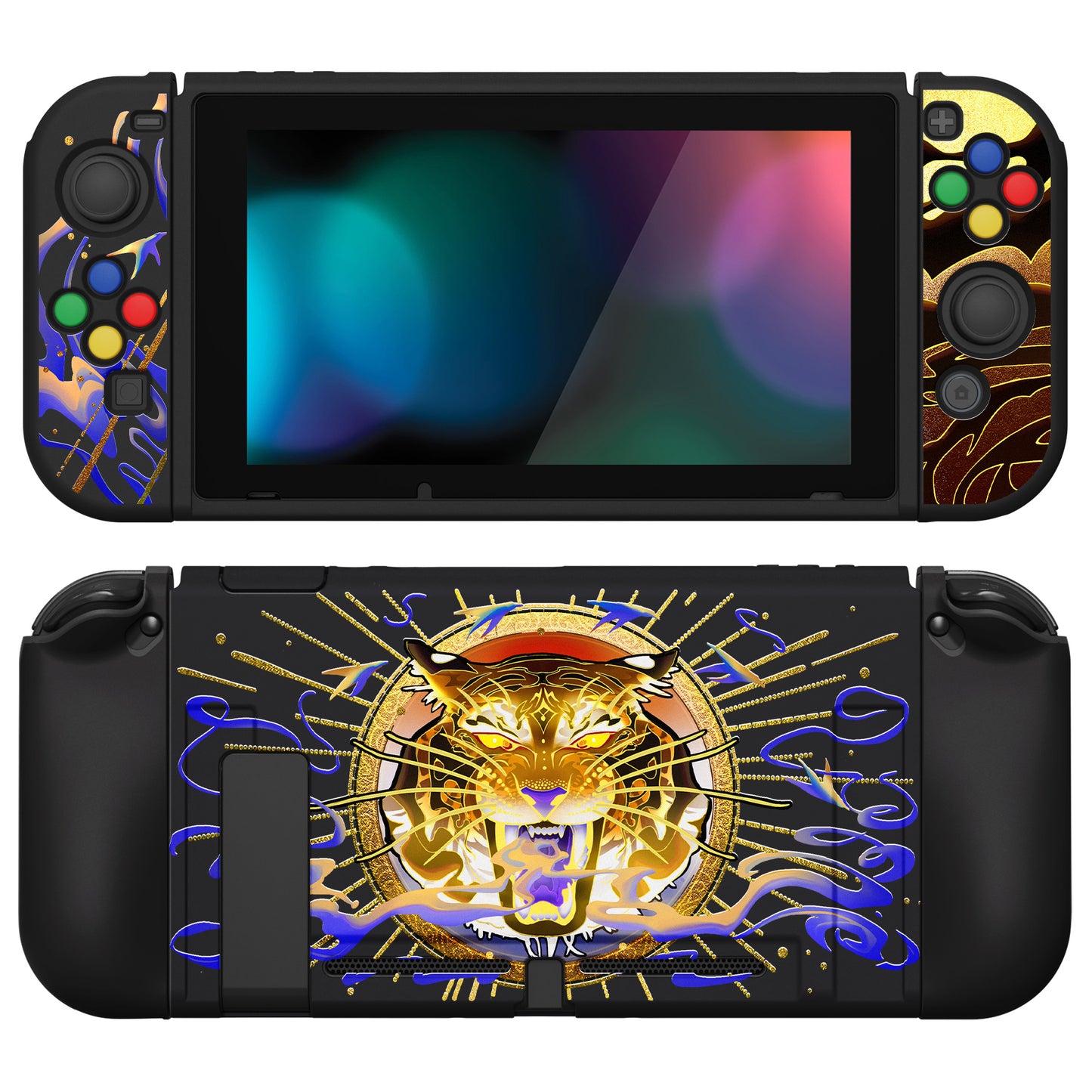 PlayVital ZealProtect Soft Protective Case for Nintendo Switch, Flexible Cover for Switch with Tempered Glass Screen Protector & Thumb Grips & ABXY Direction Button Caps - Tiger Tarot - RNSYV6042 playvital