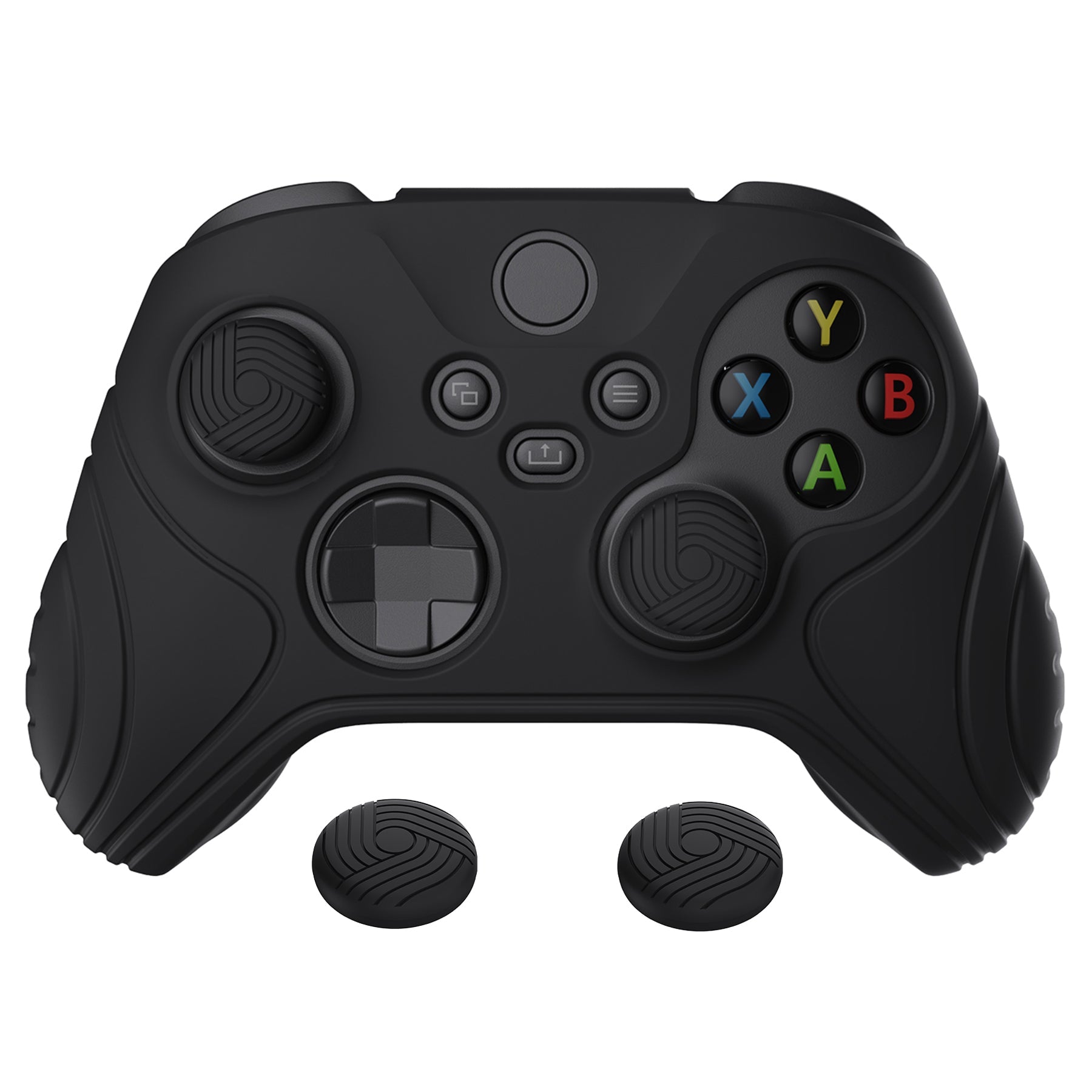 PlayVital Black Ergonomic Stick Caps Thumb Grips for PS5, for PS4, Xbox Series X/S, Xbox One, Xbox One X/S, Switch Pro Controller - with 3 Height