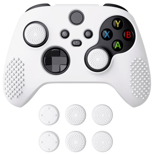 PlayVital White 3D Studded Edition Anti-slip Silicone Cover Skin for Xbox Series X Controller, Soft Rubber Case Protector for Xbox Series S Controller with 6 White Thumb Grip Caps - SDX3002 PlayVital