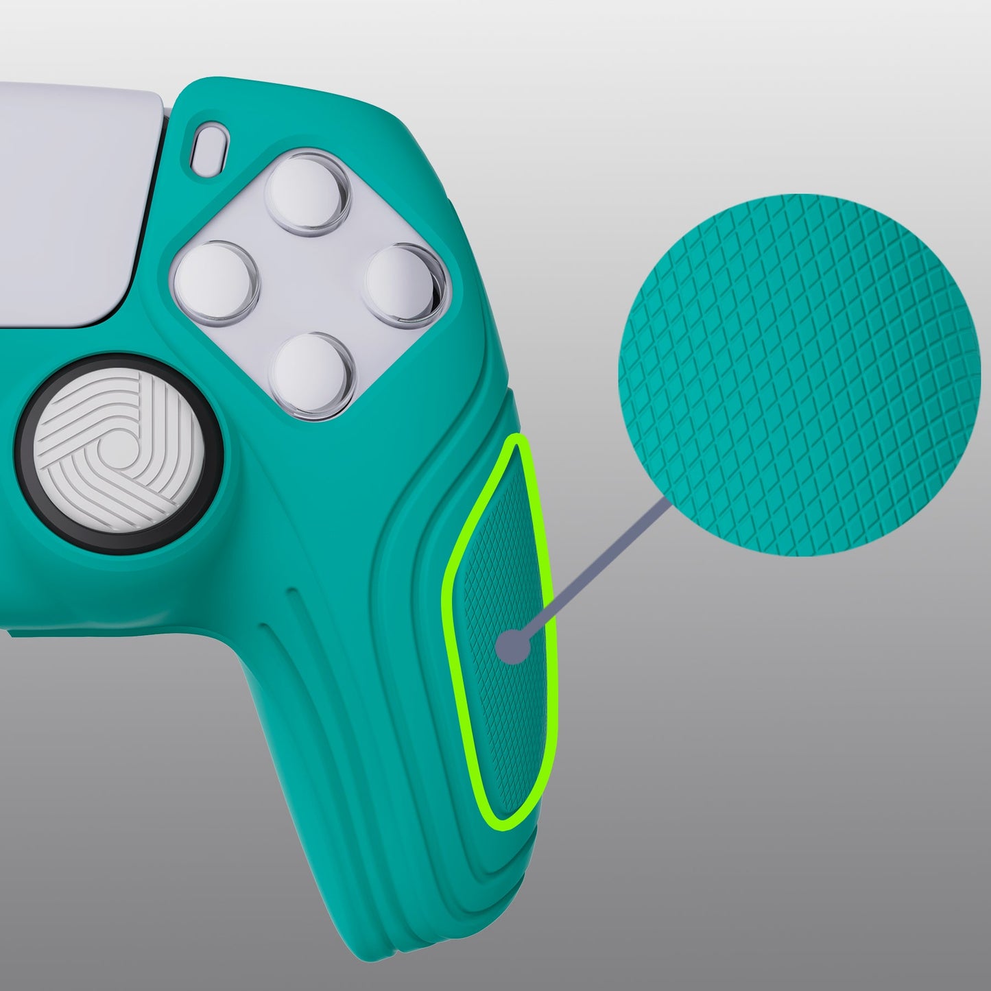 PlayVital Samurai Edition Aqua Green Anti-slip Controller Grip Silicone Skin, Ergonomic Soft Rubber Protective Case Cover for PlayStation 5 PS5 Controller with Black Thumb Stick Caps - BWPF010 PlayVital