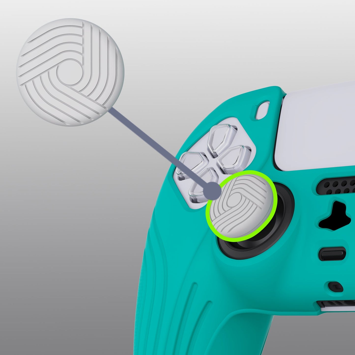 PlayVital Samurai Edition Aqua Green Anti-slip Controller Grip Silicone Skin, Ergonomic Soft Rubber Protective Case Cover for PlayStation 5 PS5 Controller with Black Thumb Stick Caps - BWPF010 PlayVital