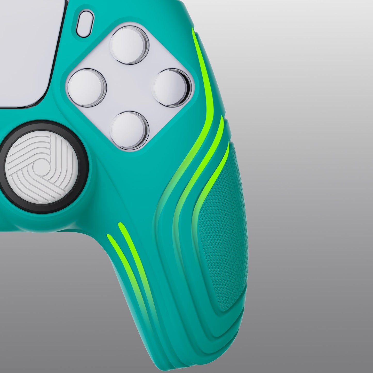 PlayVital Samurai Edition Aqua Green Anti-slip Controller Grip Silicone Skin, Ergonomic Soft Rubber Protective Case Cover for PlayStation 5 PS5 Controller with Black Thumb Stick Caps - BWPF010 PlayVital