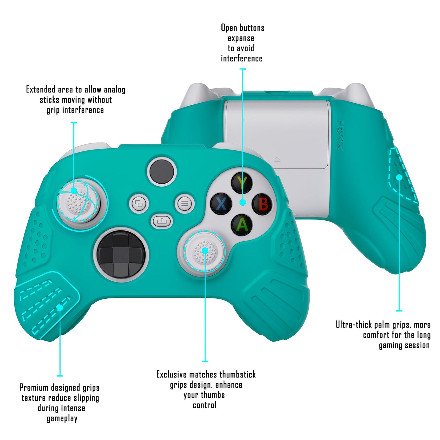 PlayVital Guardian Edition Aqua Green Ergonomic Soft Anti-slip Controller Silicone Case Cover, Rubber Protector Skins with Black Joystick Caps for Xbox Series S and Xbox Series X Controller - HCX3010 PlayVital