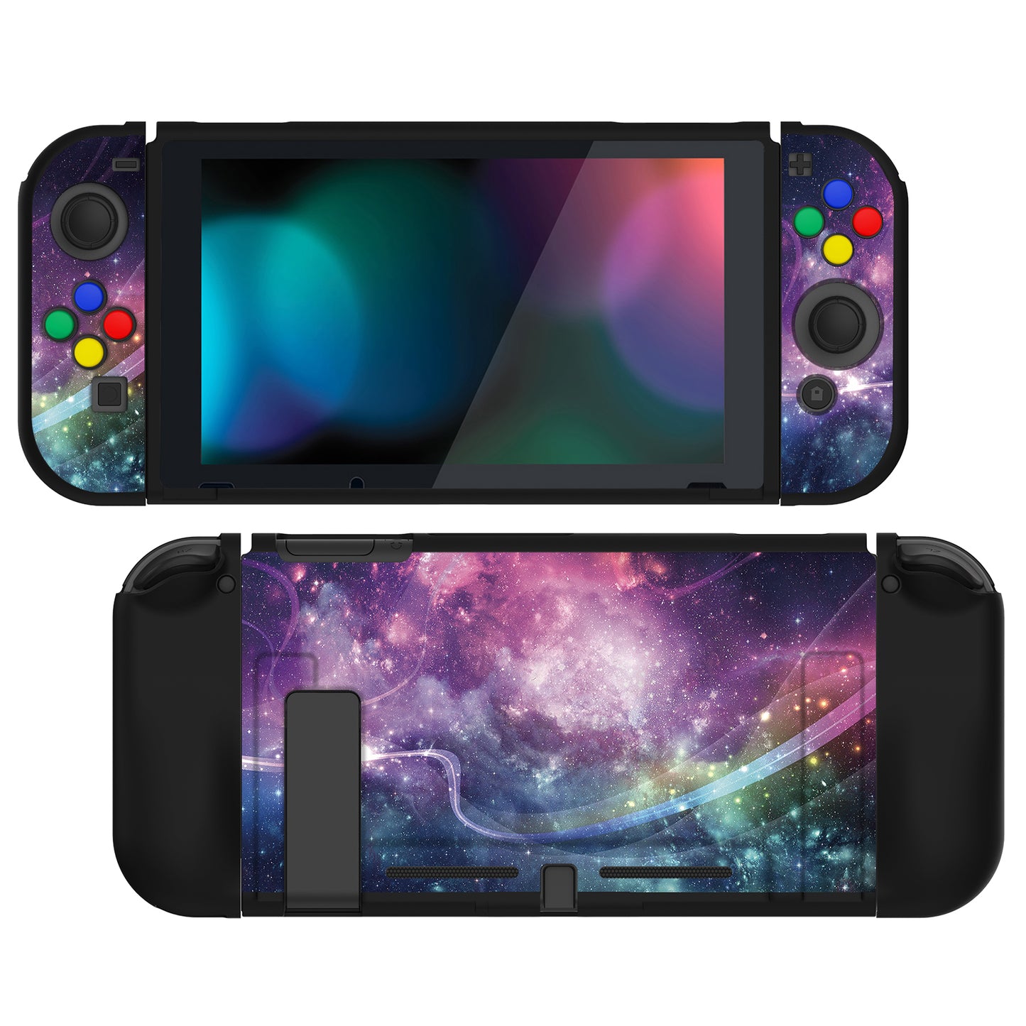 PlayVital Purple Galaxy Protective Case for NS Switch, Soft TPU Slim Case Cover for NS Switch Joy-Con Console with Colorful ABXY Direction Button Caps - NTU6015 PlayVital
