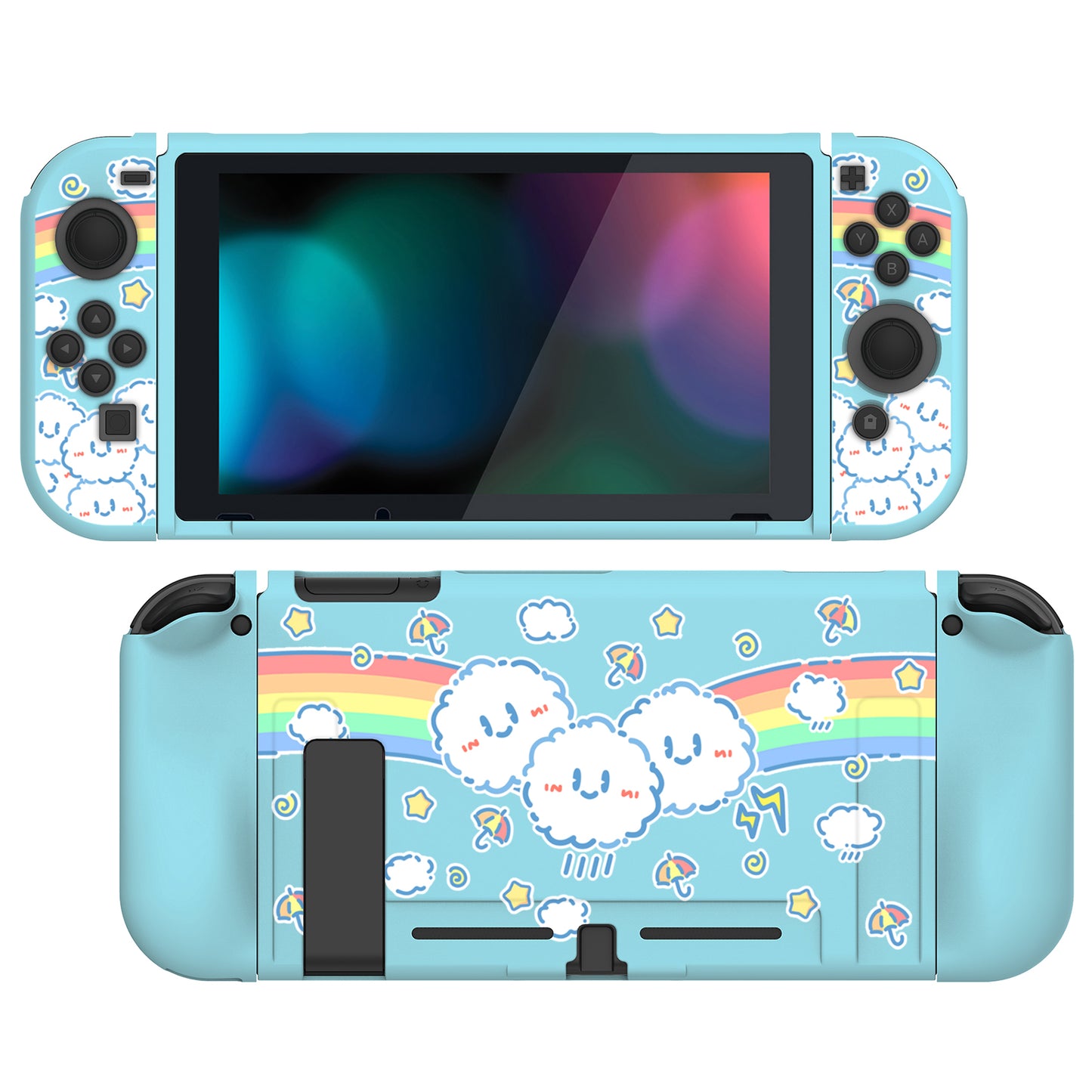 PlayVital Rainbow on Cloud Protective Case for NS, Soft TPU Slim Case Cover for NS Joycon Console with Colorful ABXY Direction Button Caps - NTU6022 PlayVital
