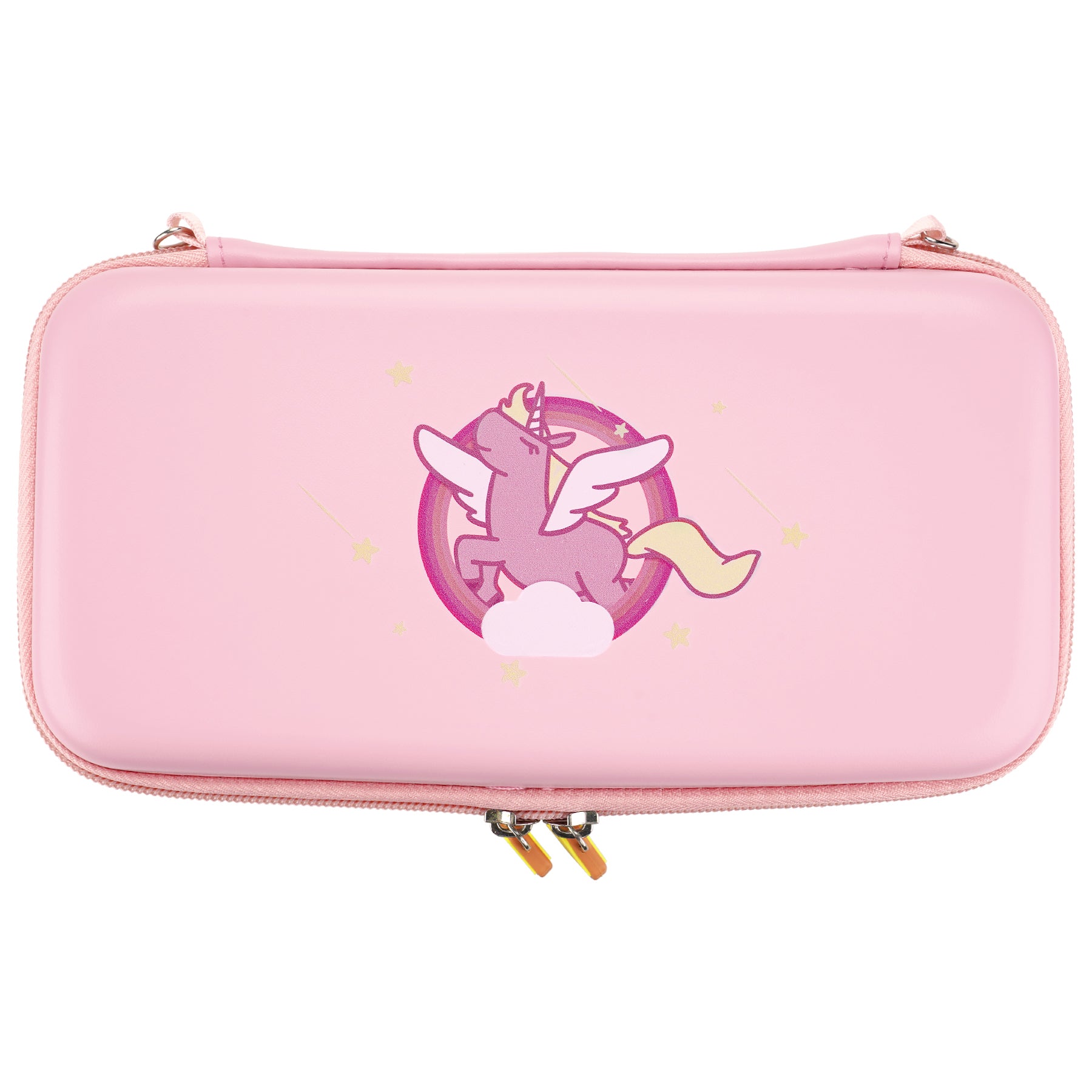 PlayVital Pink Cute Switch Carrying Case, Switch Portable Pouch, Soft Velvet Lining Switch Storage Bag, Travel Case for NS Switch OLED with Thumb Grips Game Cards Slots & Inner Pocket - Candy Rainbow Unicorn - NTW003 PlayVital