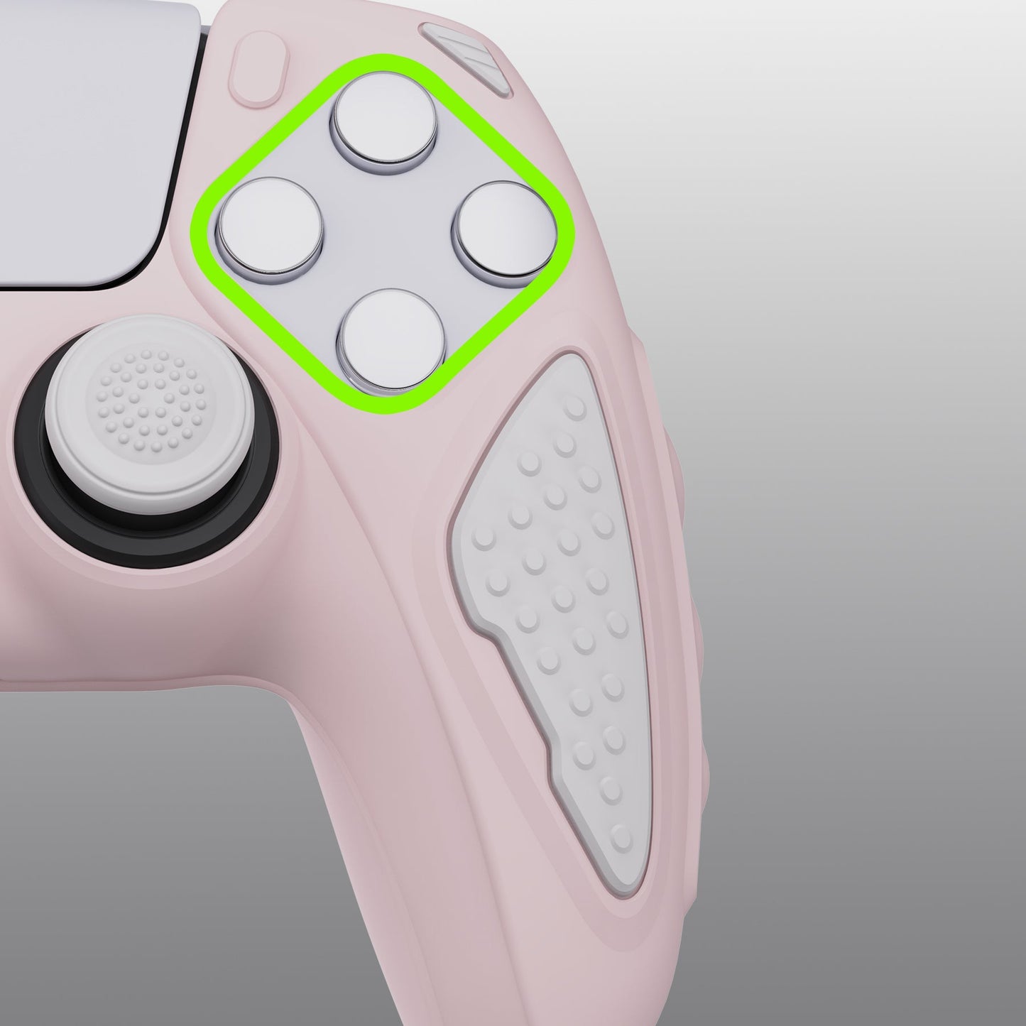 PlayVital Knight Edition Passion Cherry Blossoms & White Two Tone Anti-Slip Silicone Cover Skin for Playstation 5 Controller, Soft Rubber Case for PS5 Controller with Thumb Grip Caps - QSPF008 PlayVital