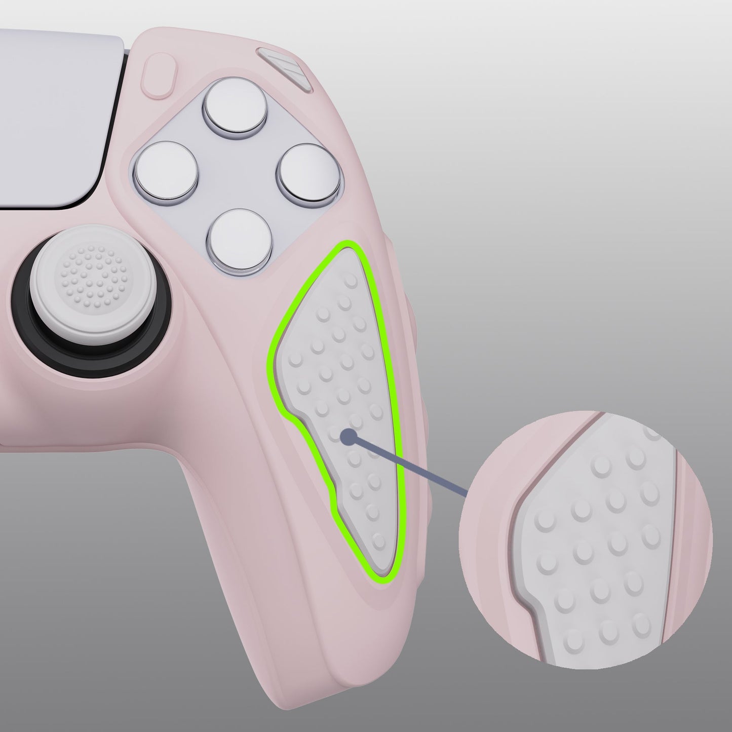 PlayVital Knight Edition Passion Cherry Blossoms & White Two Tone Anti-Slip Silicone Cover Skin for Playstation 5 Controller, Soft Rubber Case for PS5 Controller with Thumb Grip Caps - QSPF008 PlayVital