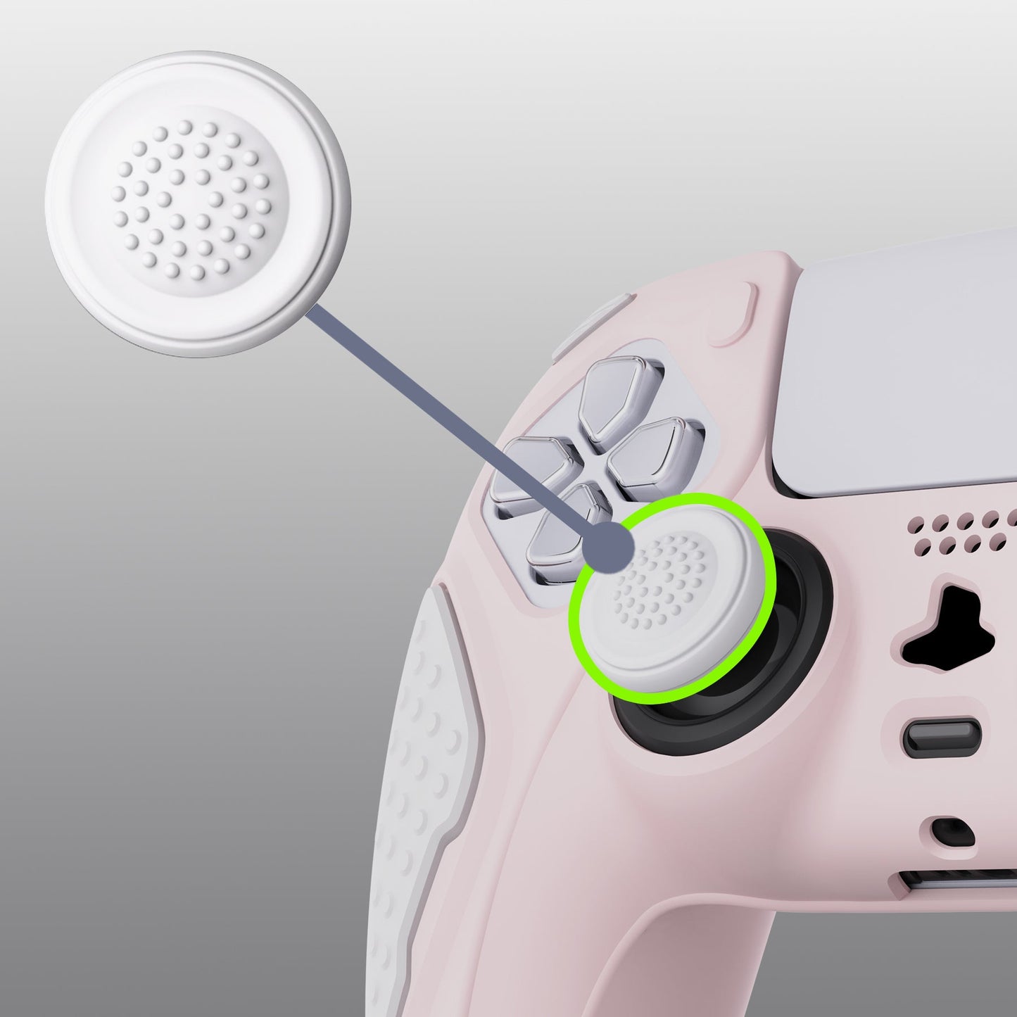PlayVital Knight Edition Passion Cherry Blossoms & White Two Tone Anti-Slip Silicone Cover Skin for Playstation 5 Controller, Soft Rubber Case for PS5 Controller with Thumb Grip Caps - QSPF008 PlayVital