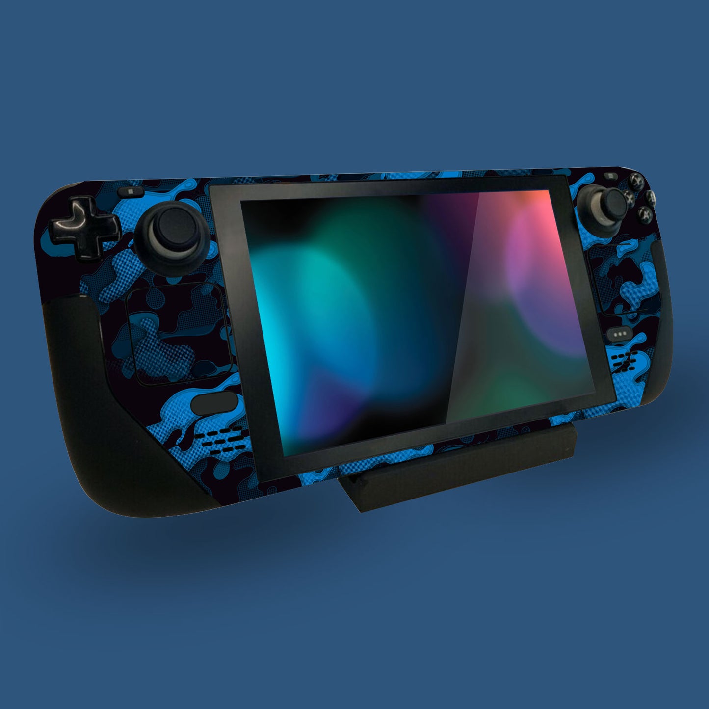 PlayVital Full Set Protective Skin Decal for Steam Deck, Custom Stickers Vinyl Cover for Steam Deck Handheld Gaming PC - Black Blue Camouflage - SDTM013 playvital