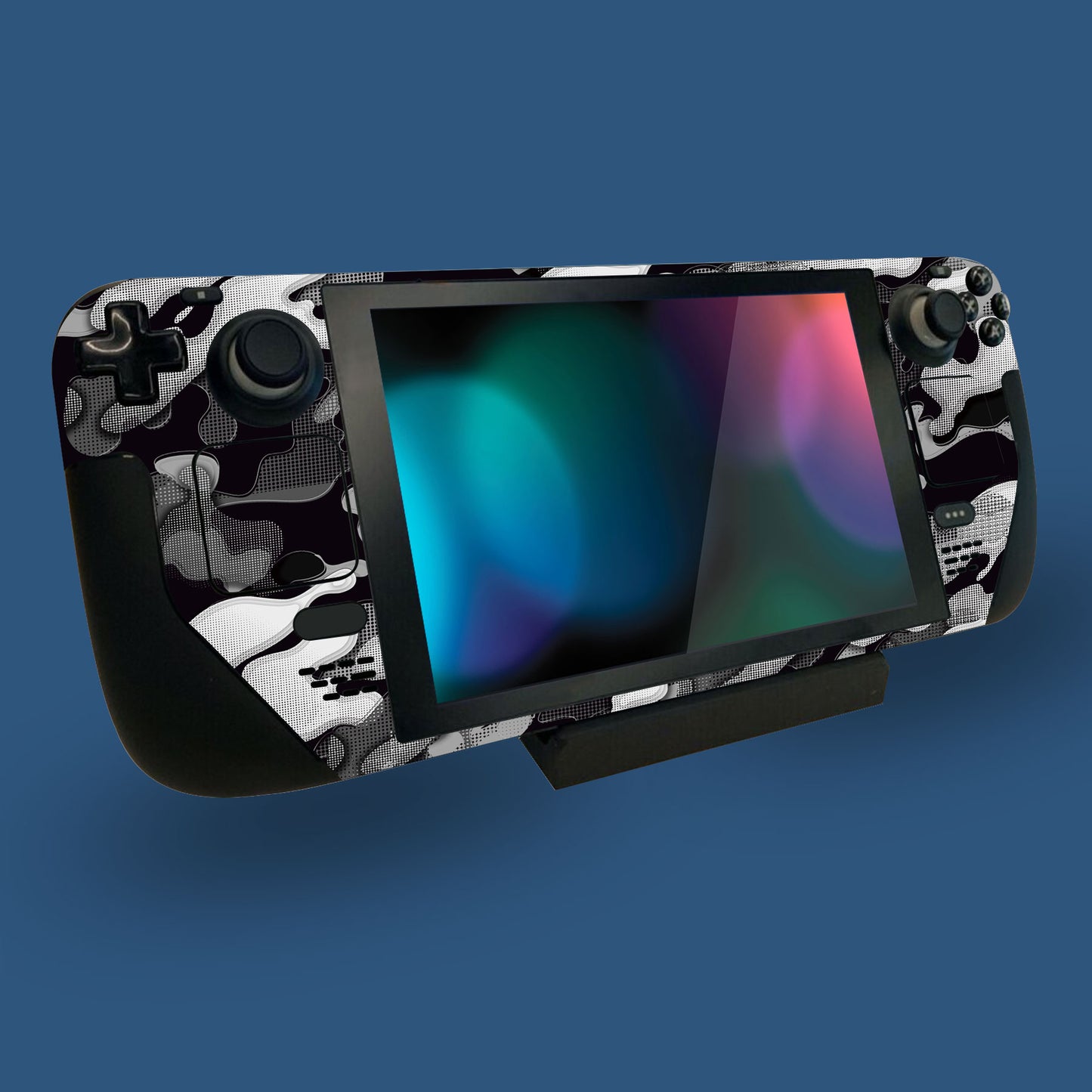 PlayVital Full Set Protective Skin Decal for Steam Deck, Custom Stickers Vinyl Cover for Steam Deck Handheld Gaming PC - Black White Camouflage - SDTM014 playvital