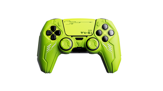 PlayVital Mecha Edition Anti-Slip Silicone Cover Skin with Matching Thumb Grips and Stickers for PS5 Wireless Controller - Compatible with Charging Station - Neon Green - KKBPFP003 PlayVital