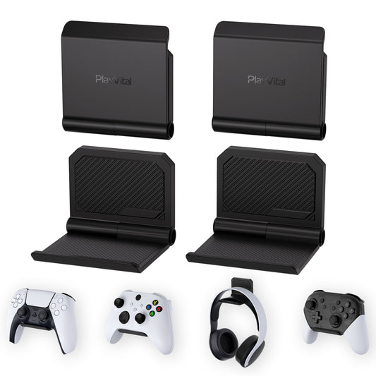 PlayVital 4 Set FOLD Controller Wall Mount for ps5/4 & Xbox Series X/S & Switch Pro & Xbox Wireless Headset & Pulse 3D Headset - Black - DMYPFM002 PlayVital
