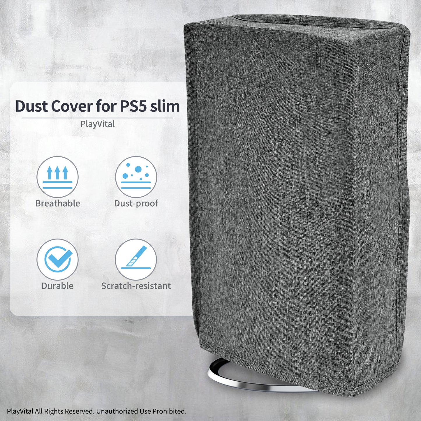 PlayVital Vertical Dust Cover for ps5 Slim Disc Edition(The New Smaller Design), Nylon Dust Proof Protector Waterproof Cover Sleeve for ps5 Slim Console - Gray - BMYPFM002 PlayVital