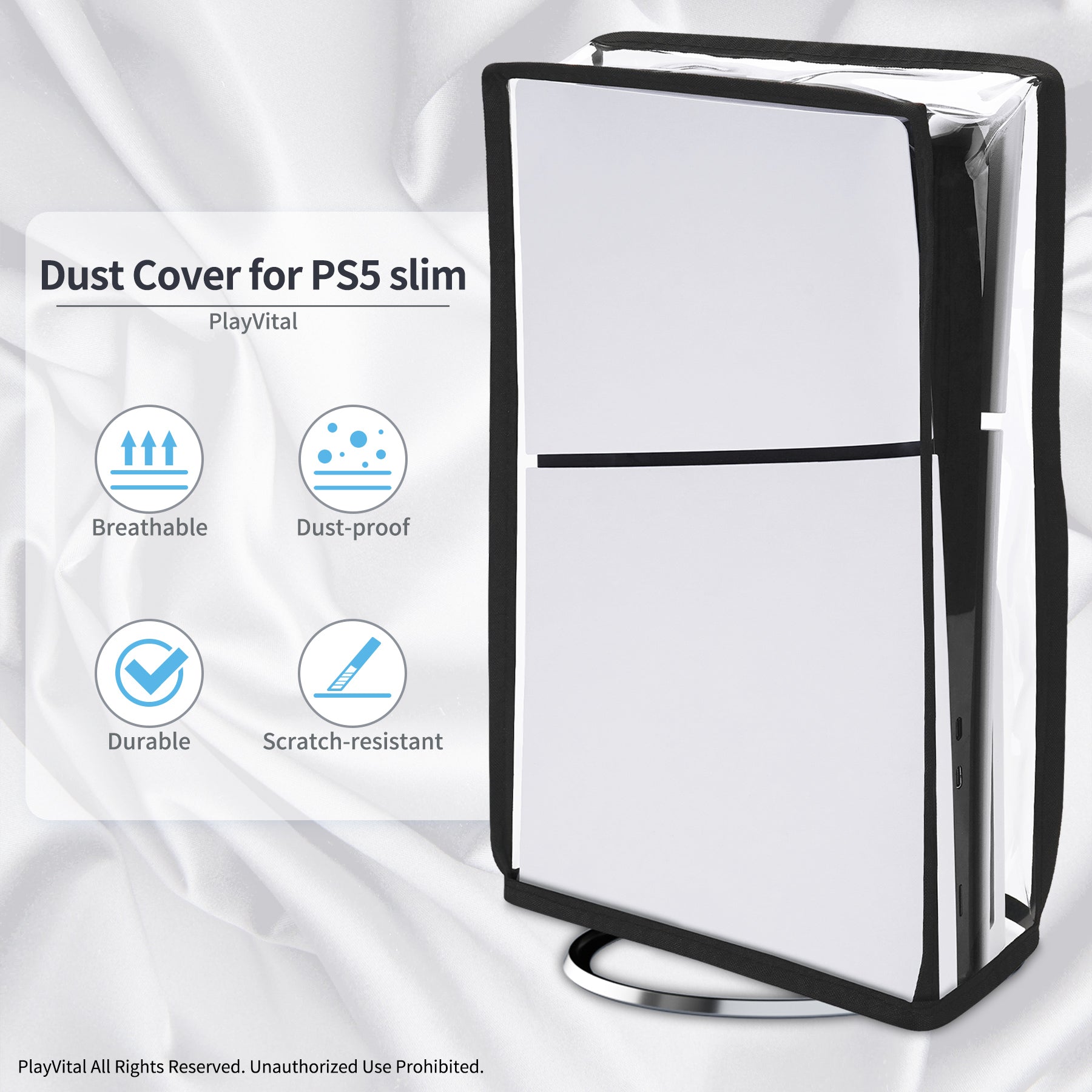 PlayVital Vertical Dust Cover for ps5 Slim Disc Edition(The New Smaller Design), Transparent Dust Proof Protector Waterproof Cover Sleeve for ps5 Slim Console - BMYPFM003 PlayVital