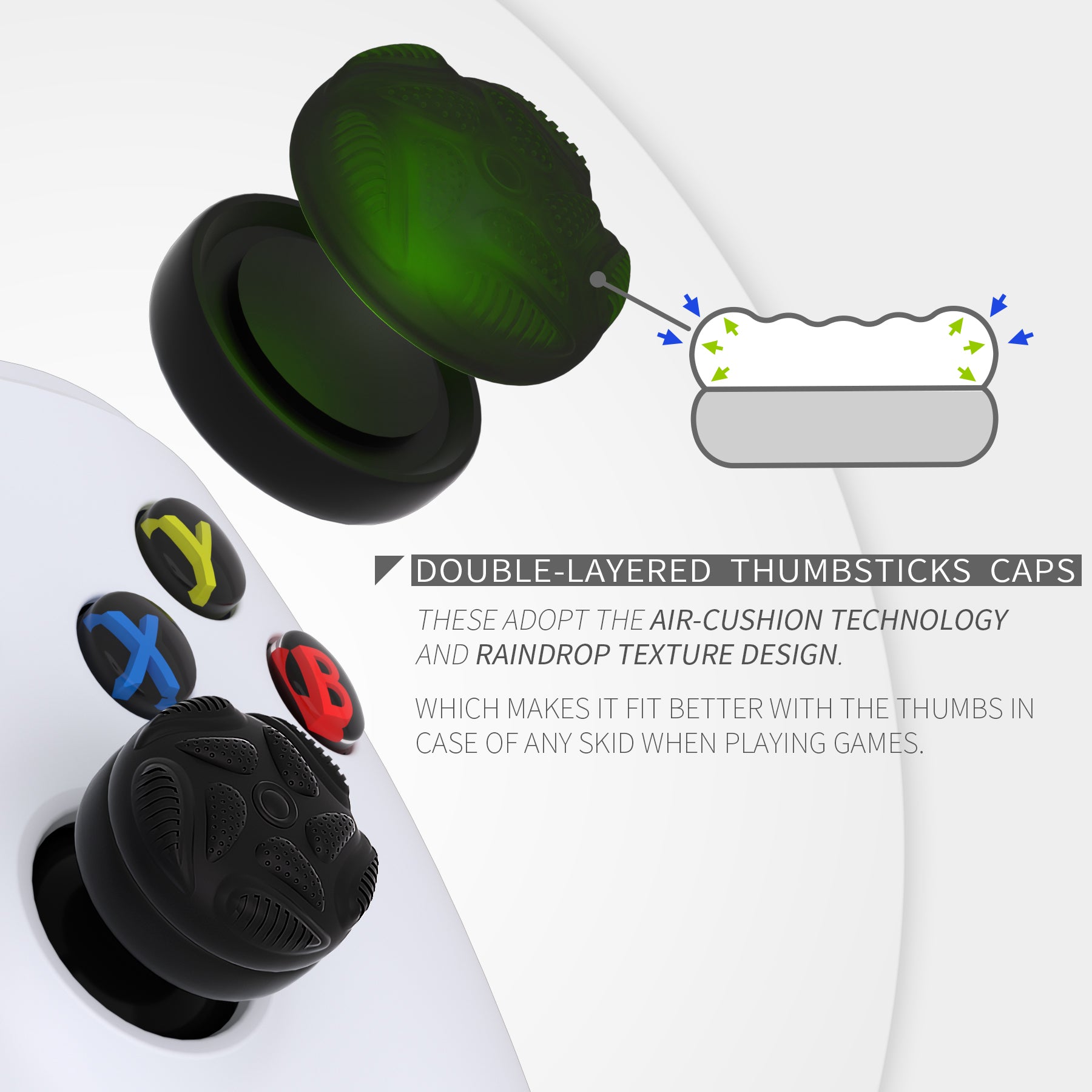 PlayVital Thumbs Cushion Caps Thumb Grips for ps5/4, Thumbstick Grip Cover for Xbox Series X/S, Thumb Grip Caps for Xbox One, Elite Series 2, for Switch Pro Controller - Raindrop Texture Design Black - PJM3033 PlayVital