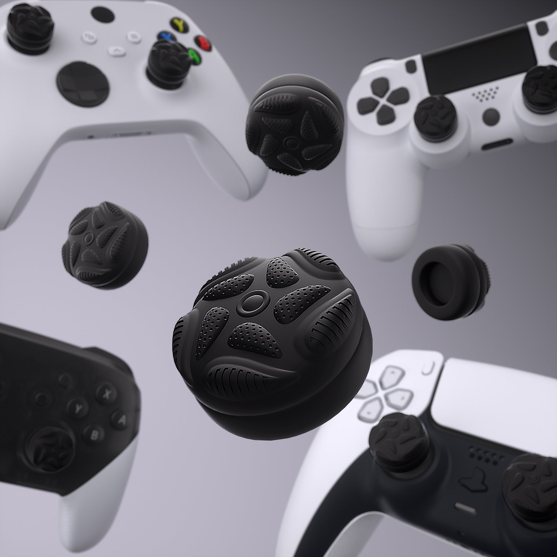 PlayVital Thumbs Cushion Caps Thumb Grips for ps5/4, Thumbstick Grip Cover for Xbox Series X/S, Thumb Grip Caps for Xbox One, Elite Series 2, for Switch Pro Controller - Raindrop Texture Design Black - PJM3033 PlayVital