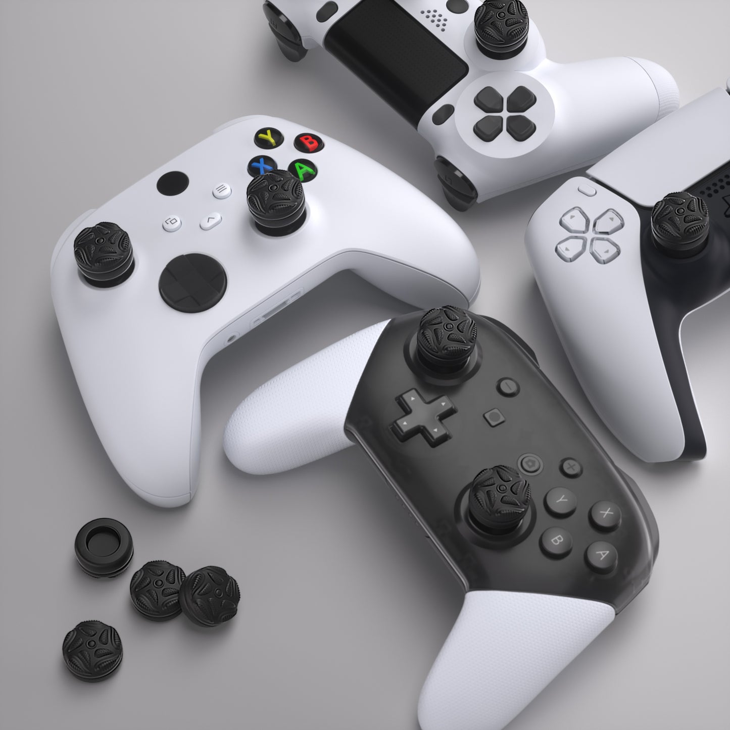 PlayVital Thumbs Cushion Caps Thumb Grips for ps5/4, Thumbstick Grip Cover for Xbox Series X/S, Thumb Grip Caps for Xbox One, Elite Series 2, for Switch Pro Controller - Raindrop Texture Design Black - PJM3033 PlayVital