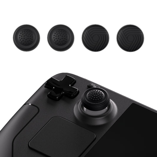PlayVital Black Thumb Grip Caps for Steam Deck, Silicone Thumbsticks Grips Joystick Caps for Steam Deck - Samurai & Guardian Edition - YFSDM010 PlayVital