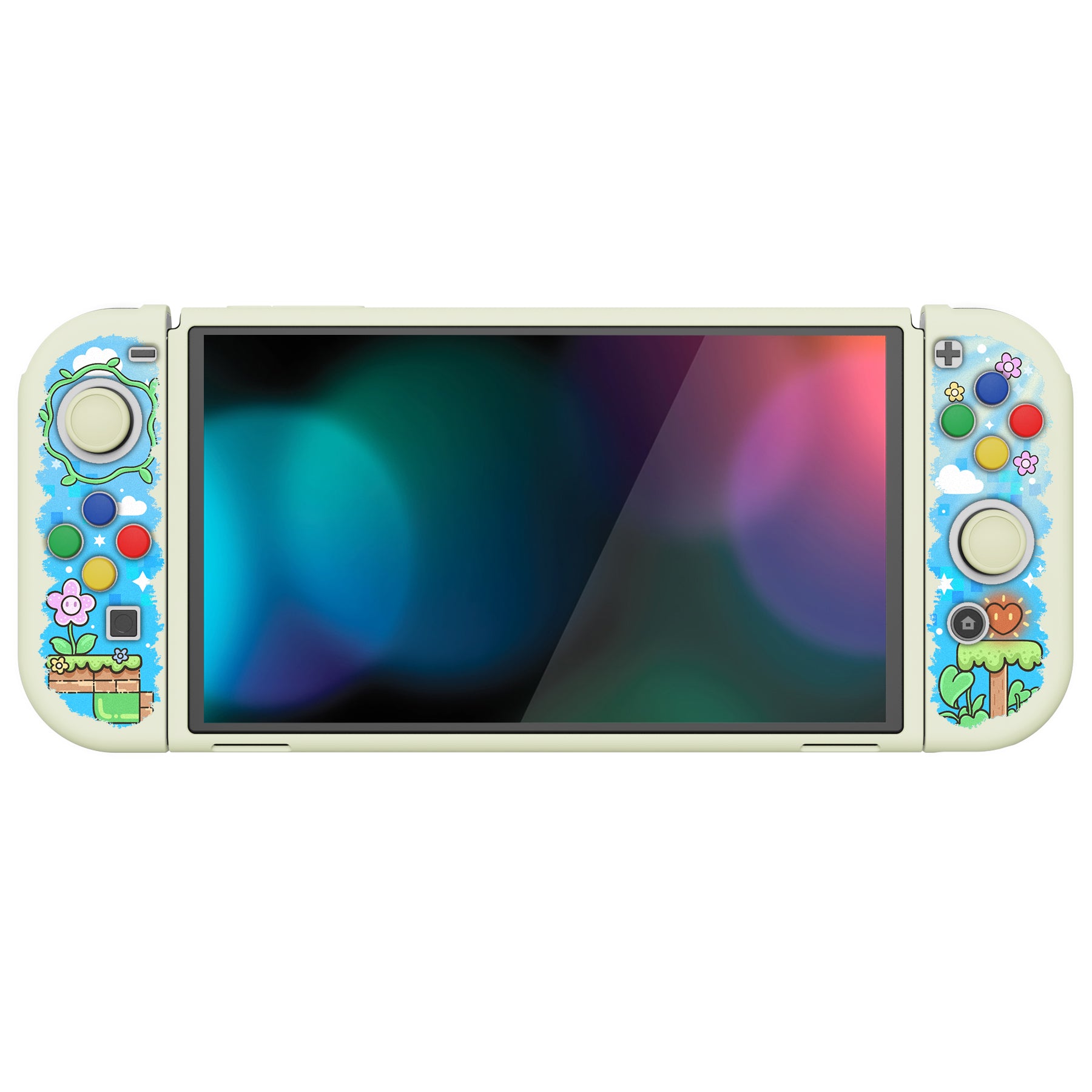 PlayVital ZealProtect Soft Protective Case for Switch OLED, Flexible Protector Joycon Grip Cover for Switch OLED with Thumb Grip Caps & ABXY Direction Button Caps - Blocks Adventure - XSOYV6042 playvital