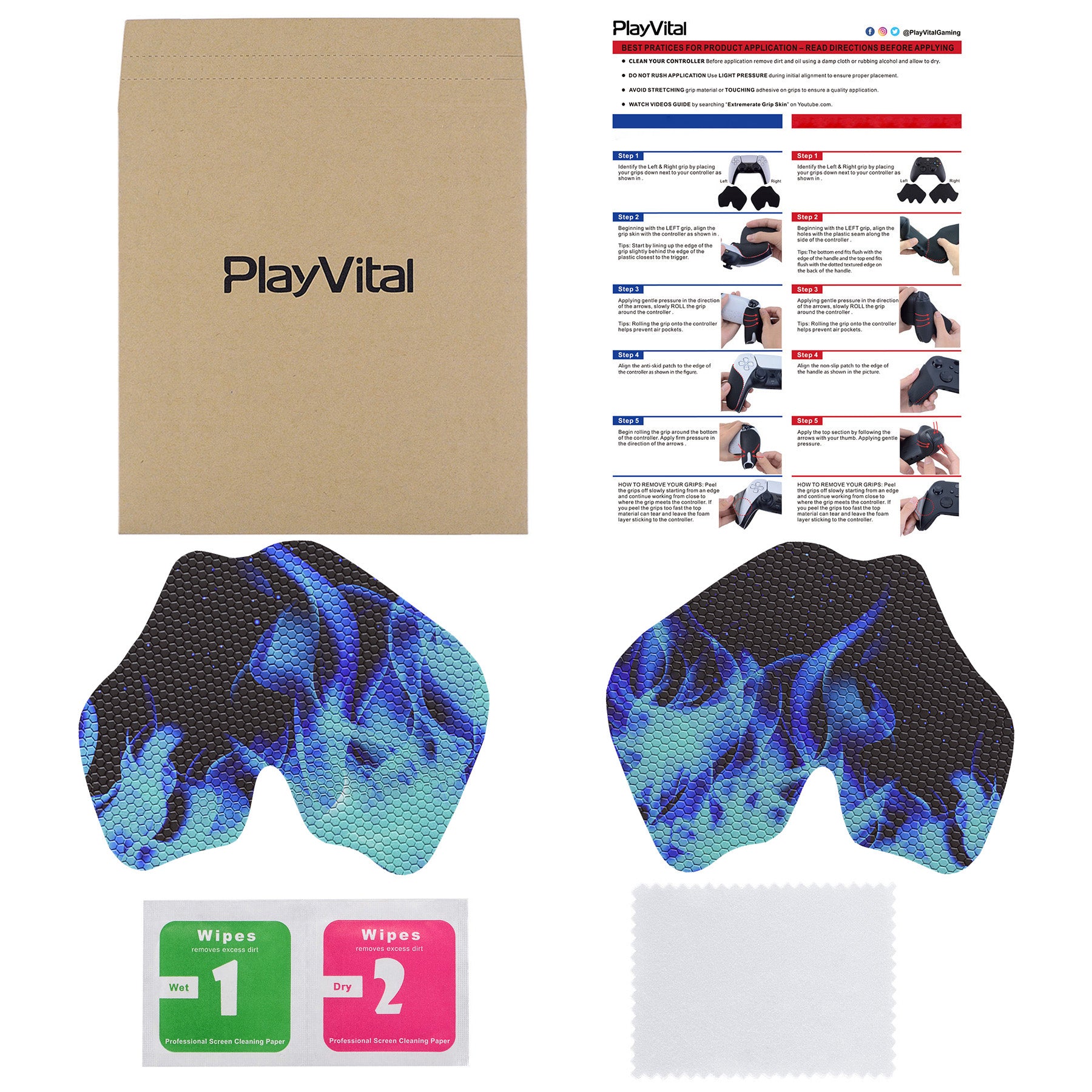 PlayVital Blue Flame Anti-Skid Sweat-Absorbent Controller Grip for PS5 Controller - PFPJ129 PlayVital