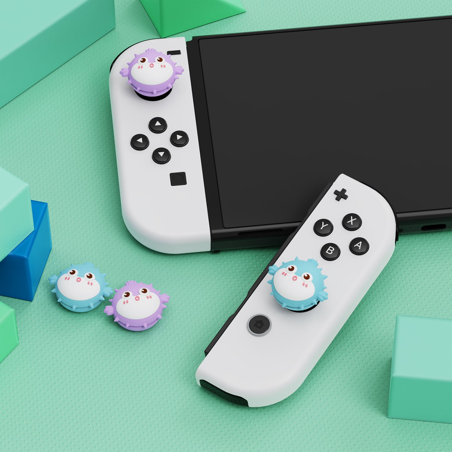 PlayVital Thumbs Cushion Caps Thumb Grip Caps for Nintendo Switch & Switch Lite & Switch OLED - Chubby Puffer Fish - NJM1190 PlayVital