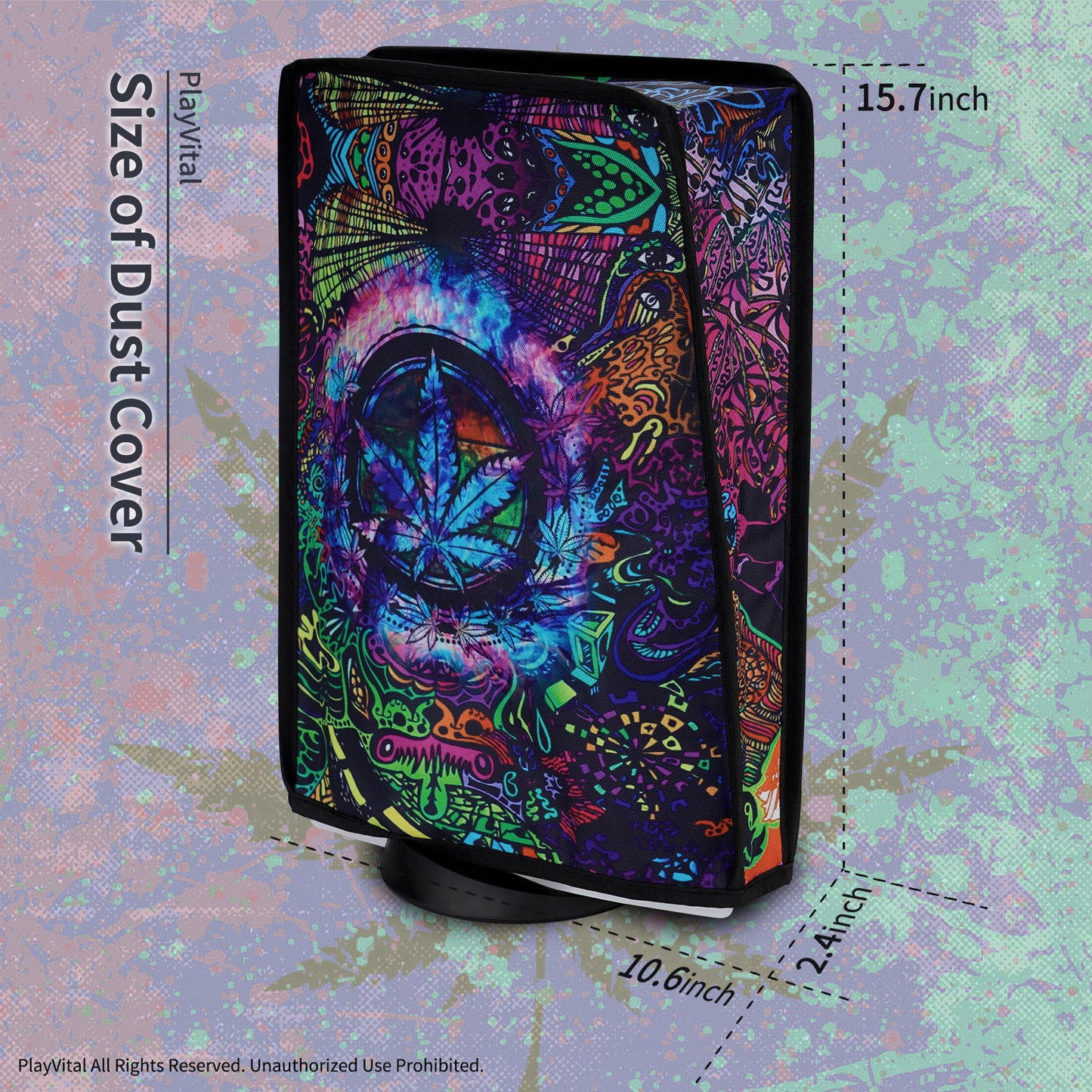 PlayVital Green Weeds Anti Scratch Waterproof Dust Cover for ps5 Console Digital Edition & Disc Edition -Psychedelic Leaf- PFPJ139 PlayVital