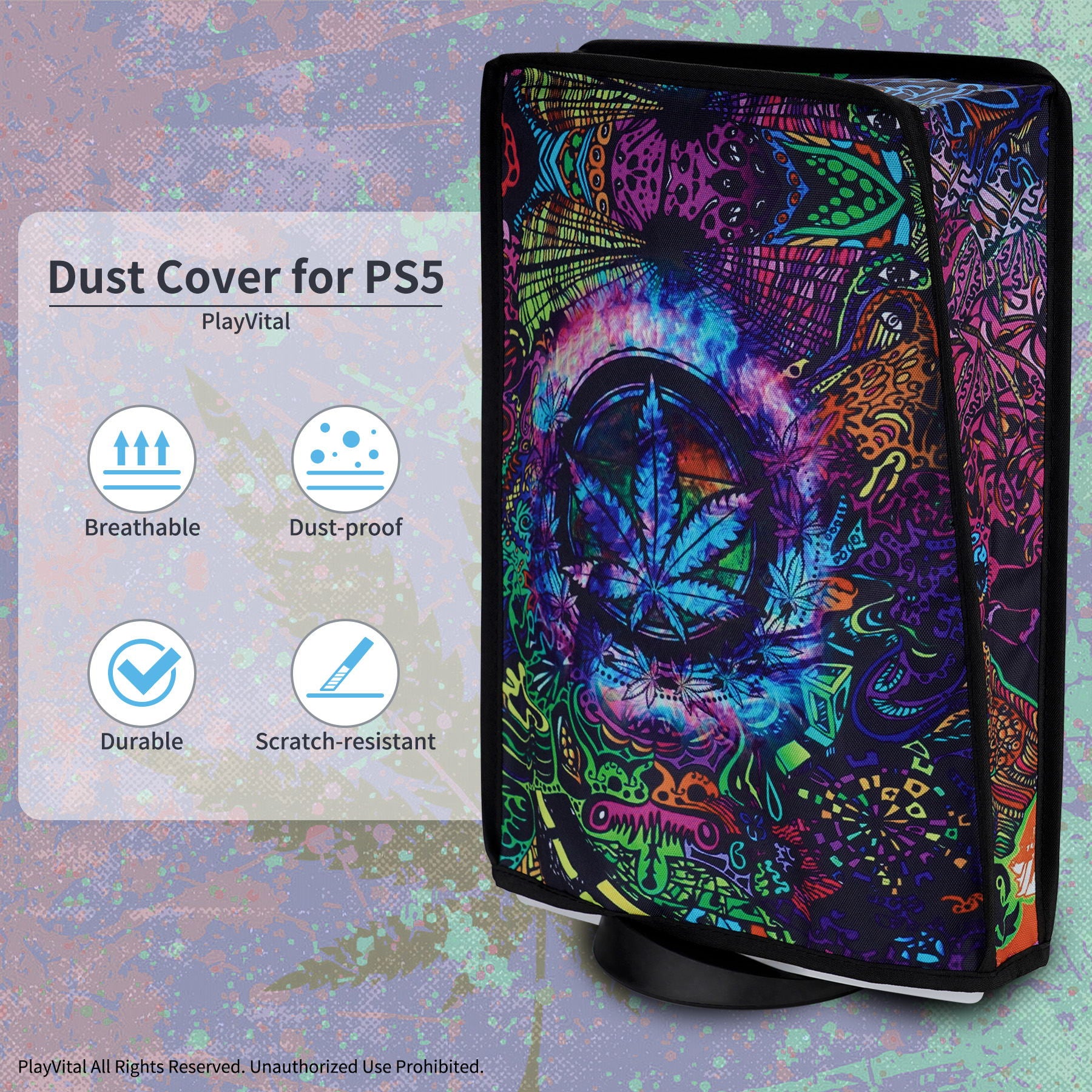 PlayVital Green Weeds Anti Scratch Waterproof Dust Cover for ps5 Console Digital Edition & Disc Edition -Psychedelic Leaf- PFPJ139 PlayVital