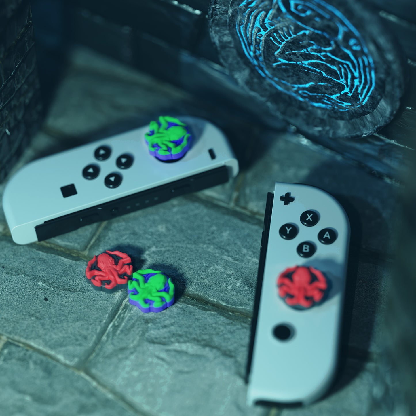 PlayVital Joystick Caps for Nintendo Switch, Thumbstick Caps for Switch Lite, Analog Cover for Switch OLED Joycon Thumb Grip Caps for Switch & Switch Lite & Switch OLED - Cthulhu The Octopus - NJM1186 playvital