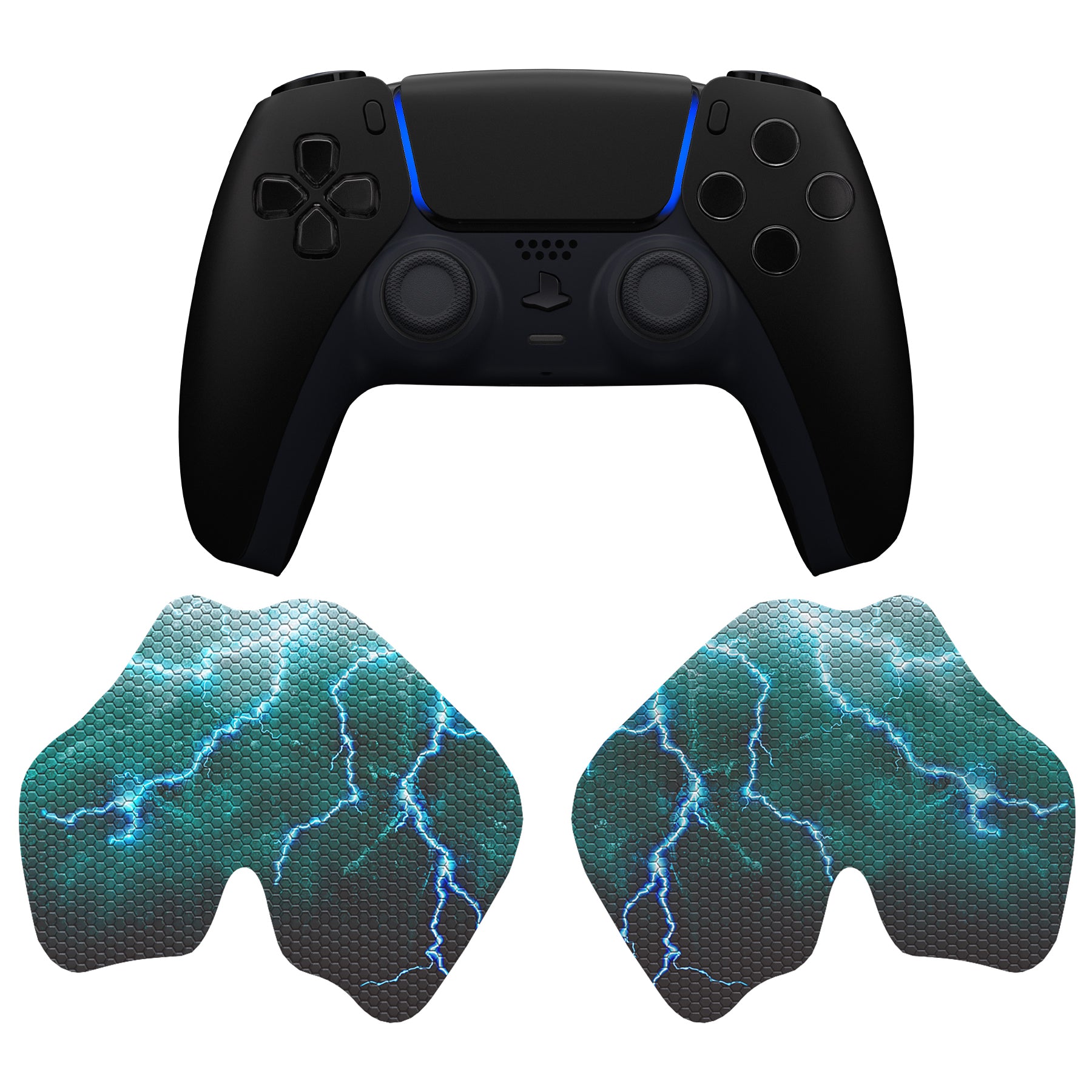 PlayVital Green Storm Thunder Anti-Skid Sweat-Absorbent Controller Grip for PS5 Controller, Professional Textured Soft Rubber Pads Handle Grips for PS5 Controller - PFPJ128 PlayVital