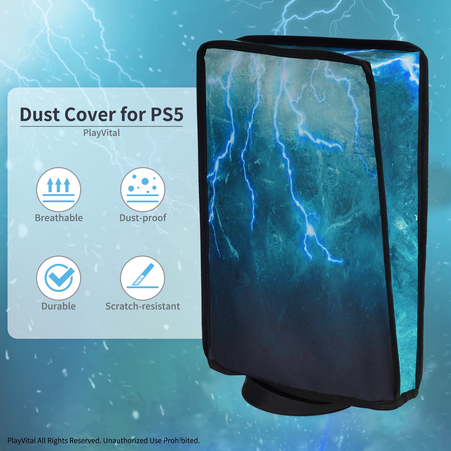 PlayVital Dust Cover for ps5, Soft Neat Lining Dust Guard for ps5 Console, Anti Scratch Waterproof Cover Sleeve for ps5 Console Digital Edition & Disc Edition - Green Storm Thunder - PFPJ136 PlayVital