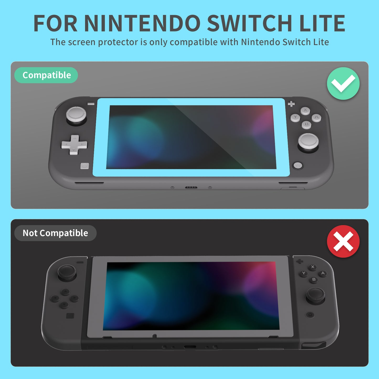 2 Pack Heaven Blue Border Transparent HD Clear Saver Protector Film, Tempered Glass Screen Protector for Nintendo Switch Lite [Anti-Scratch, Anti-Fingerprint, Shatterproof, Bubble-Free] - HL713 PlayVital