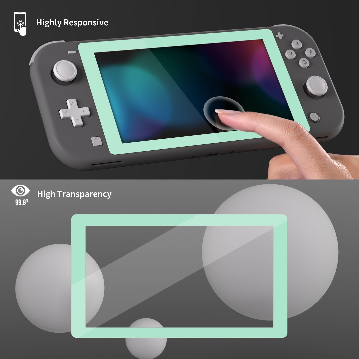 2 Pack Misty Green Border Transparent HD Clear Saver Protector Film, Tempered Glass Screen Protector for Nintendo Switch Lite [Anti-Scratch, Anti-Fingerprint, Shatterproof, Bubble-Free] - HL732 PlayVital