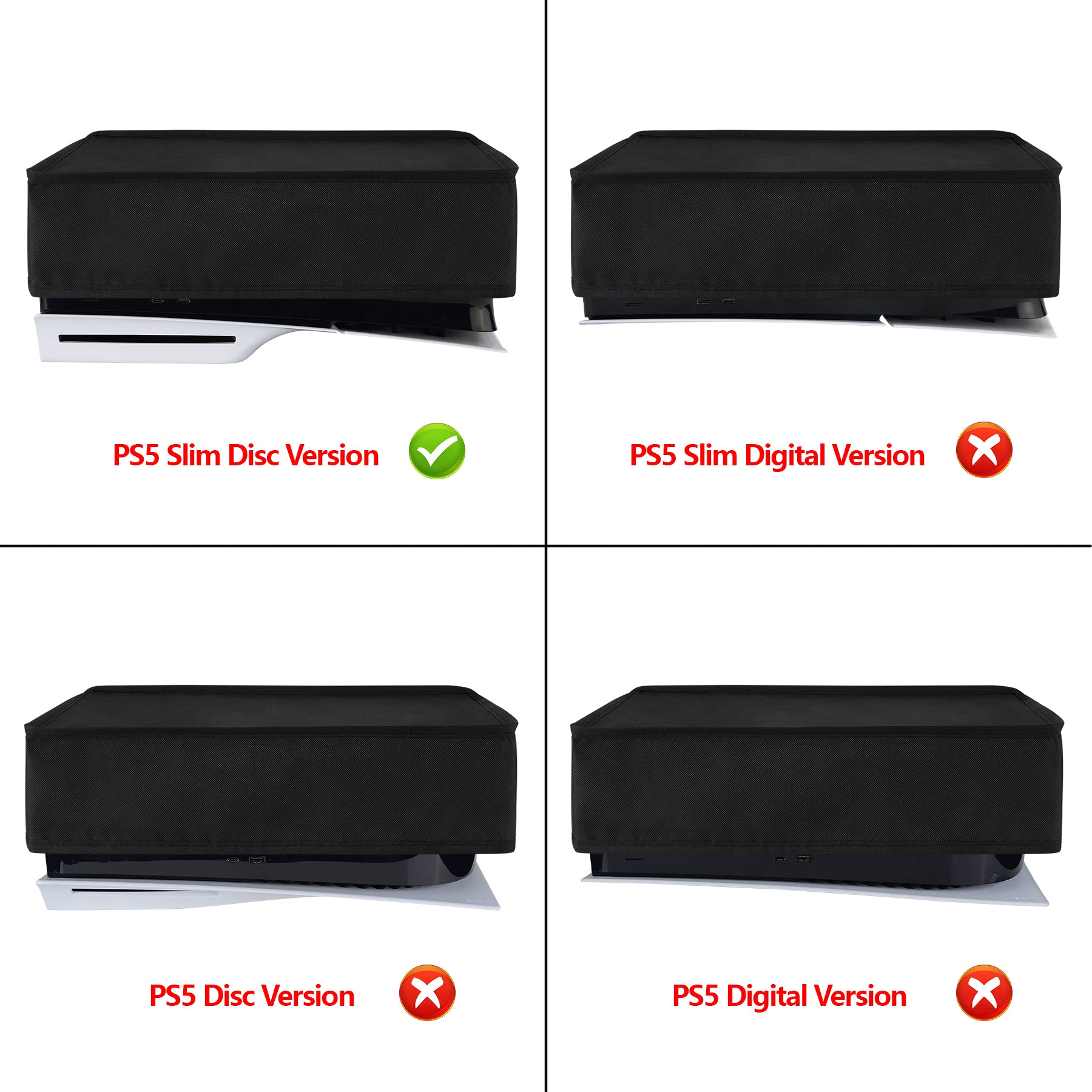 PlayVital Horizontal Dust Cover for ps5 Slim Disc Edition(The New Smaller Design), Nylon Dust Proof Protector Waterproof Cover Sleeve for ps5 Slim Console - Black - HUYPFM001 PlayVital
