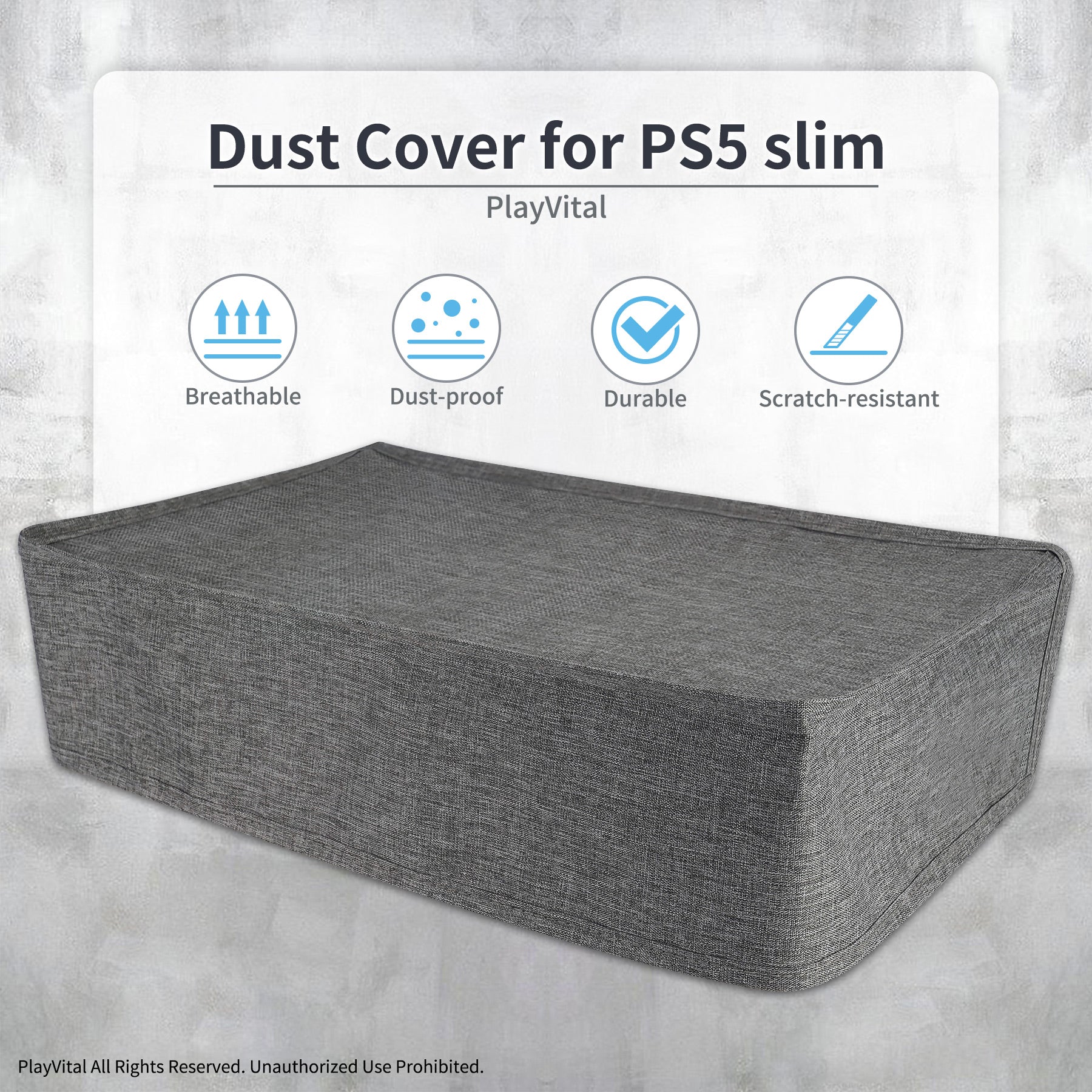 PlayVital Horizontal Dust Cover for ps5 Slim Disc Edition(The New Smaller Design), Nylon Dust Proof Protector Waterproof Cover Sleeve for ps5 Slim Console - Gray - HUYPFM002 PlayVital