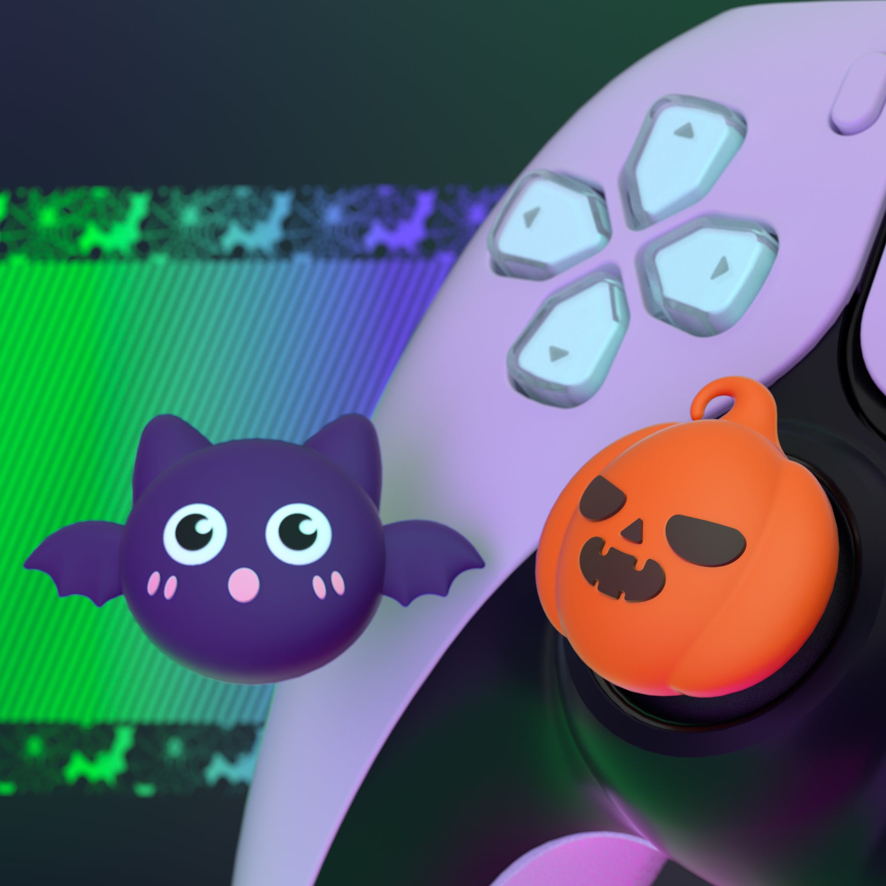 PlayVital Cute Thumb Grip Caps for ps5/4 Controller, Silicone Analog Stick Caps Cover for Xbox Series X/S, Thumbstick Caps for Switch Pro Controller - Halloween Pumpkin Bat - PJM3031 PlayVital