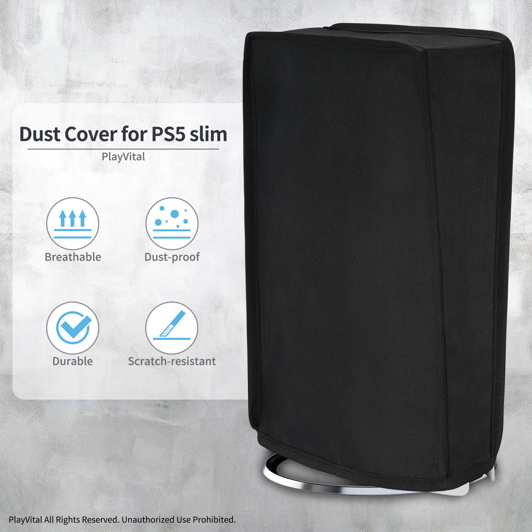 PlayVital Vertical Dust Cover for ps5 Slim Digital Edition(The New Smaller Design), Nylon Dust Proof Protector Waterproof Cover Sleeve for ps5 Slim Console - Black - JKSPFM001 PlayVital