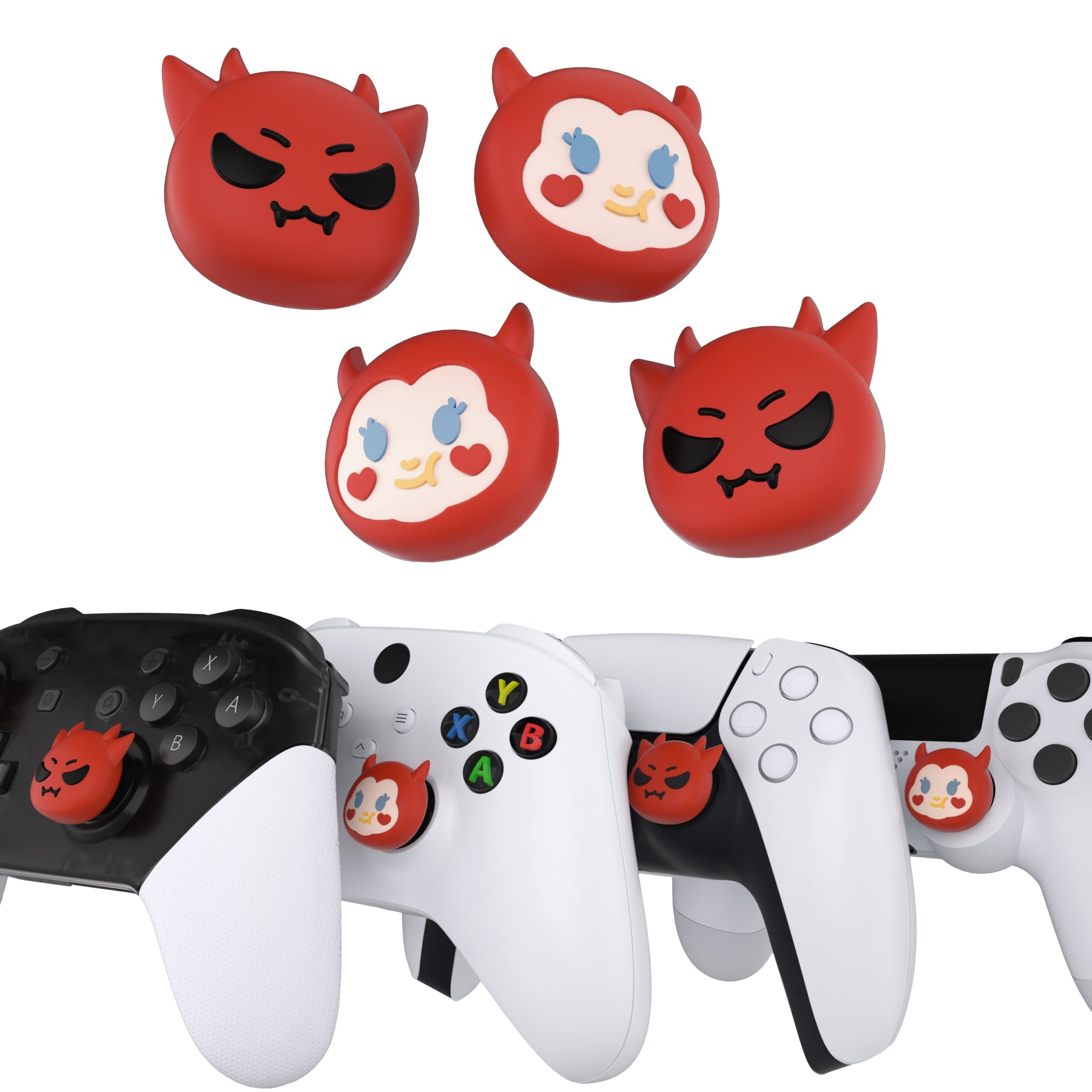 PlayVital Cute Thumb Grip Caps for ps5/4 Controller, Silicone Analog Stick Caps Cover for Xbox Series X/S, Thumbstick Caps for Switch Pro Controller - Little Devils - PJM3032 PlayVital
