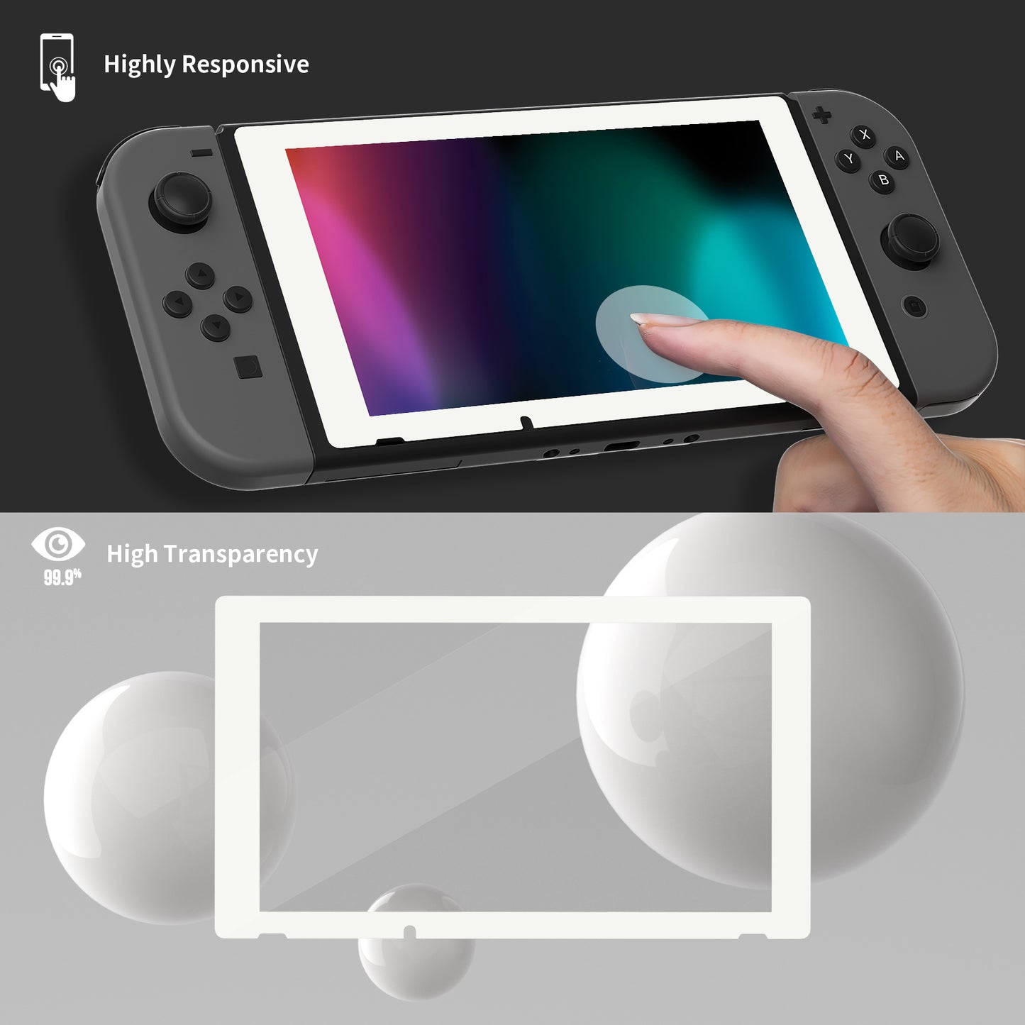 2 Pack White Border Transparent HD Clear Saver Protector Film, Tempered Glass Screen Protector for Nintendo Switch [Anti-Scratch, Anti-Fingerprint, Shatterproof, Bubble-Free] - NSPJ0703 playvital
